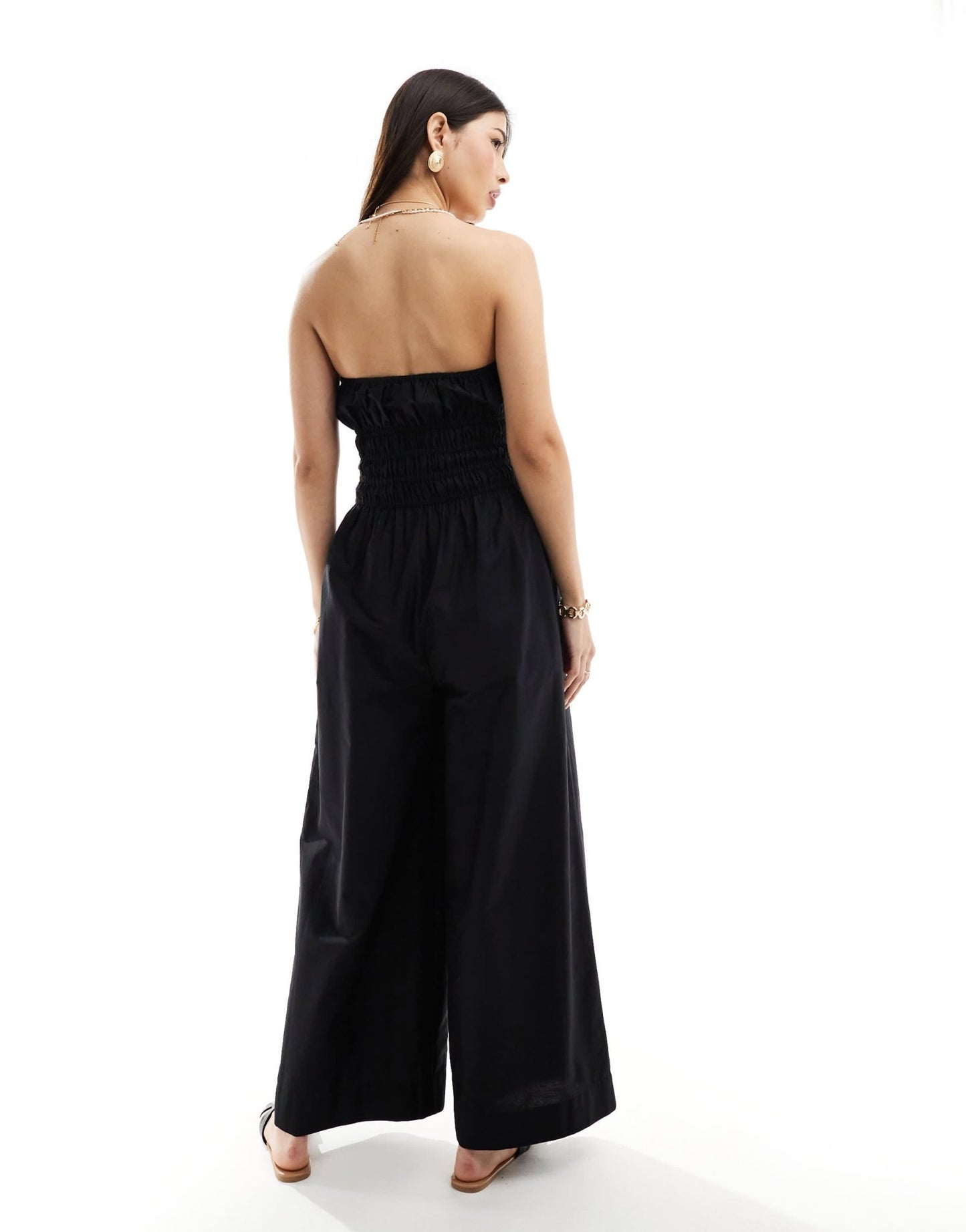 ASOS DESIGN shirred bodice wide leg jumpsuit in black - ASOS Sample Sale
