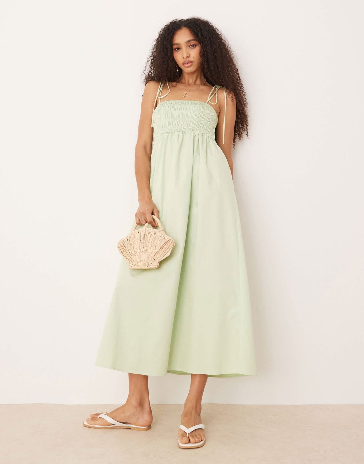 ASOS DESIGN shirred bust cotton poplin midi dress in sage - ASOS Sample Sale