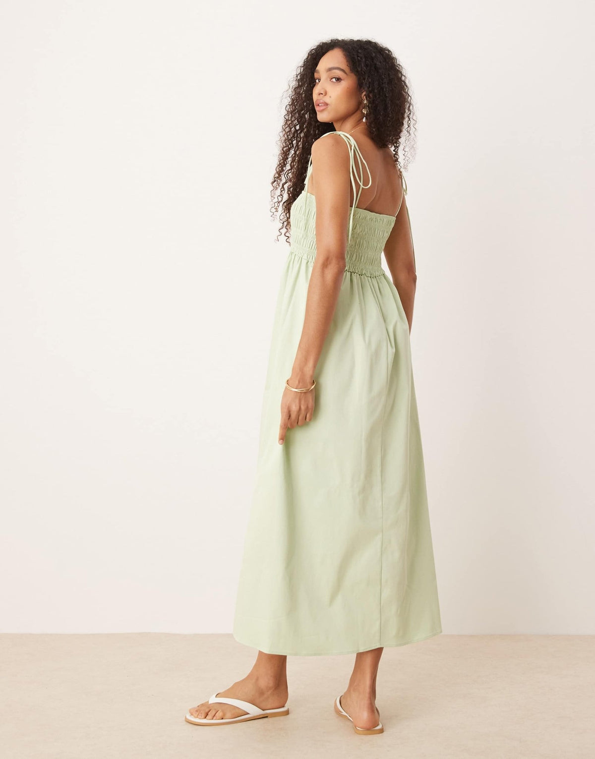 ASOS DESIGN shirred bust cotton poplin midi dress in sage - ASOS Sample Sale