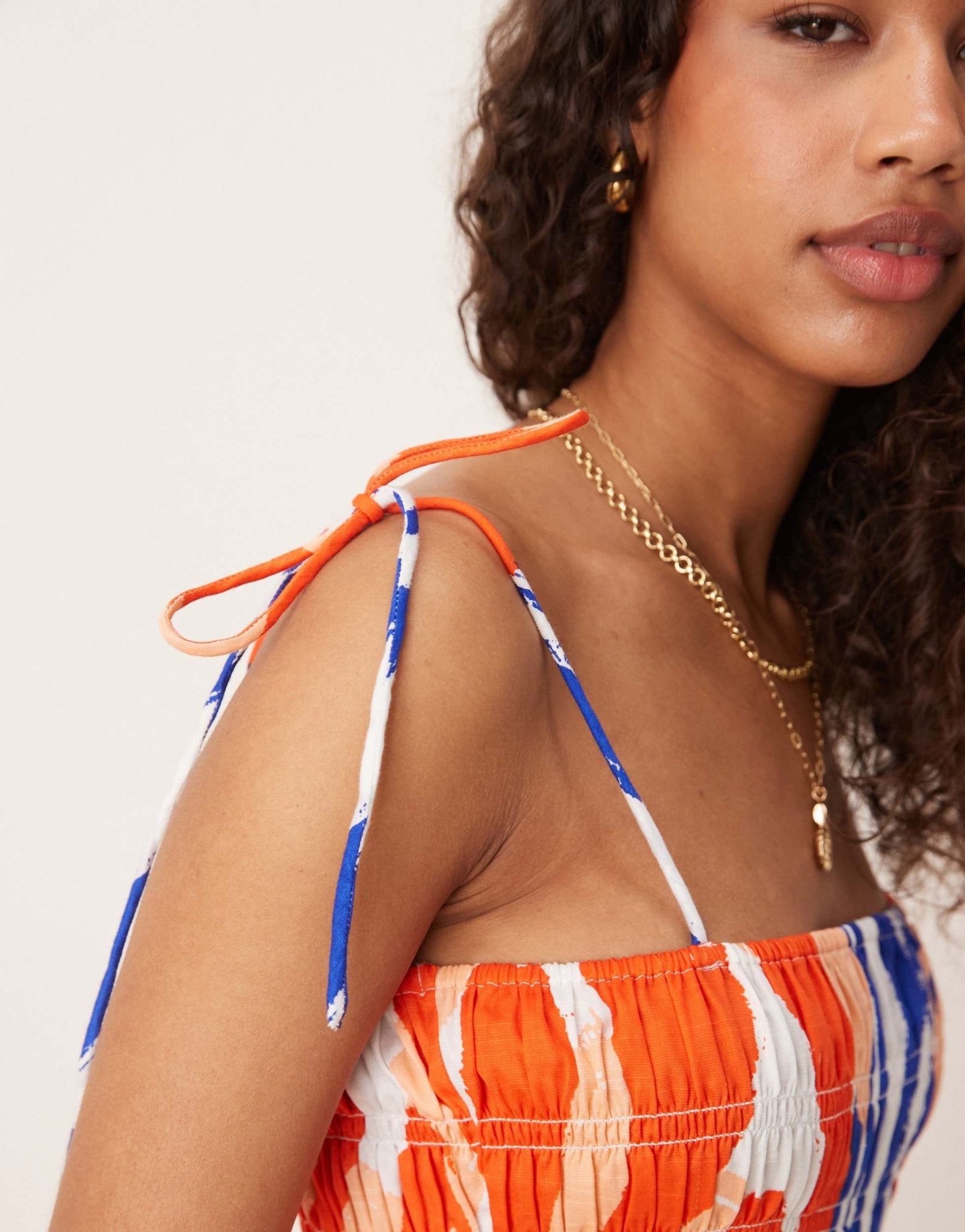 ASOS DESIGN shirred bust cotton sateen maxi dress in red and blue abstract print - ASOS Sample Sale