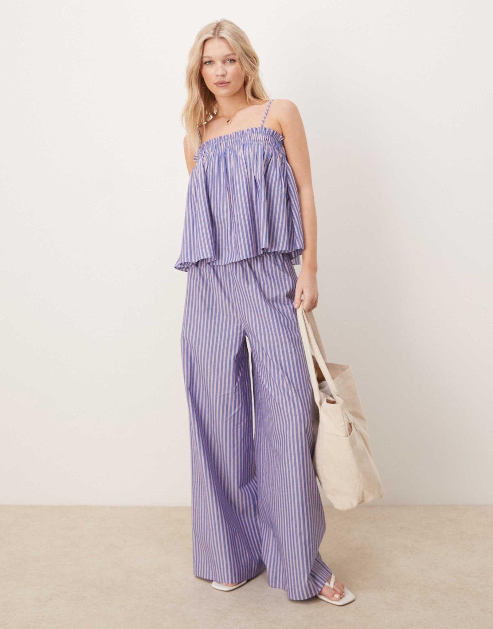 ASOS DESIGN shirred cami top co-ord in blue and red stripe - ASOS Sample Sale