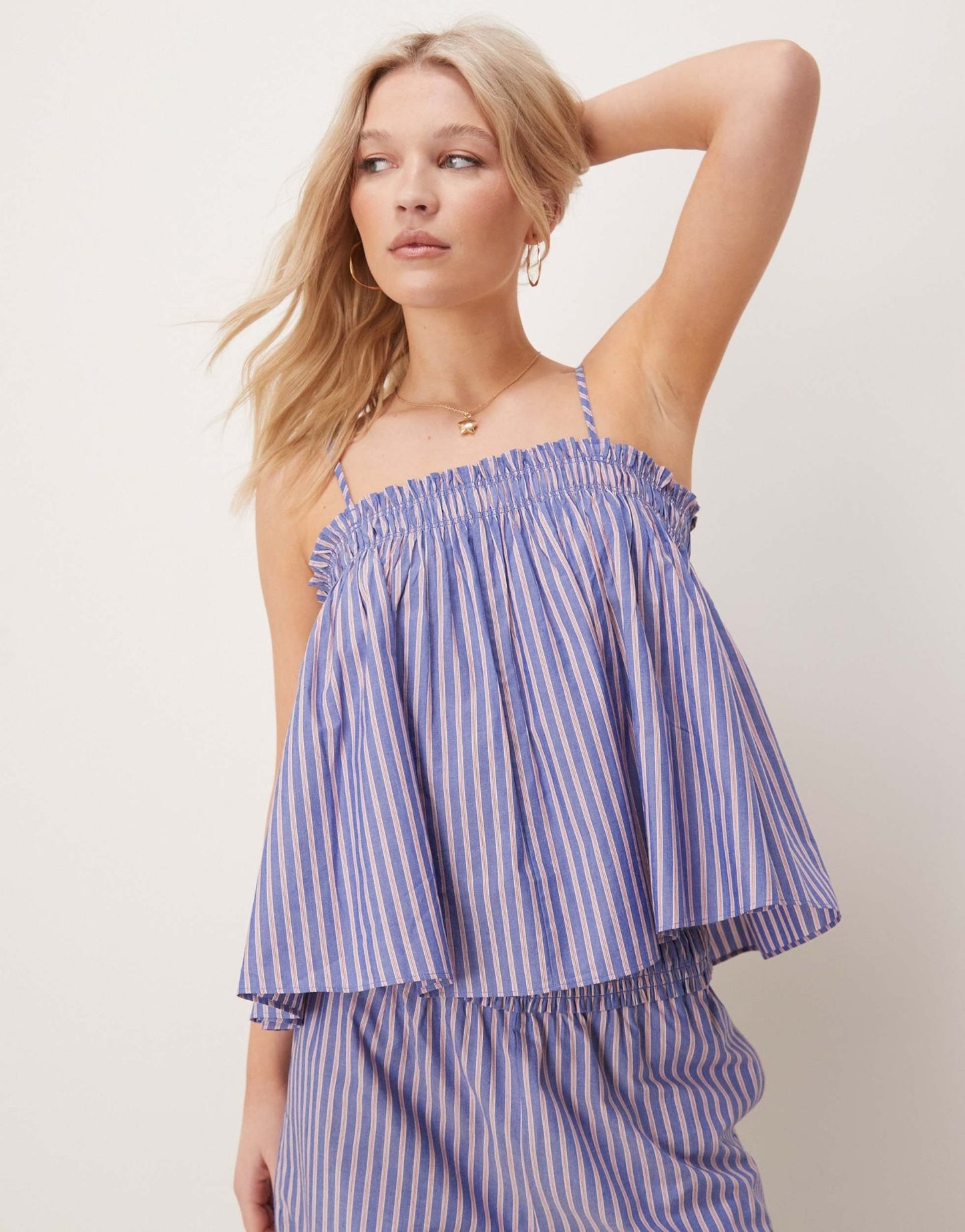 ASOS DESIGN shirred cami top co-ord in blue and red stripe - ASOS Sample Sale