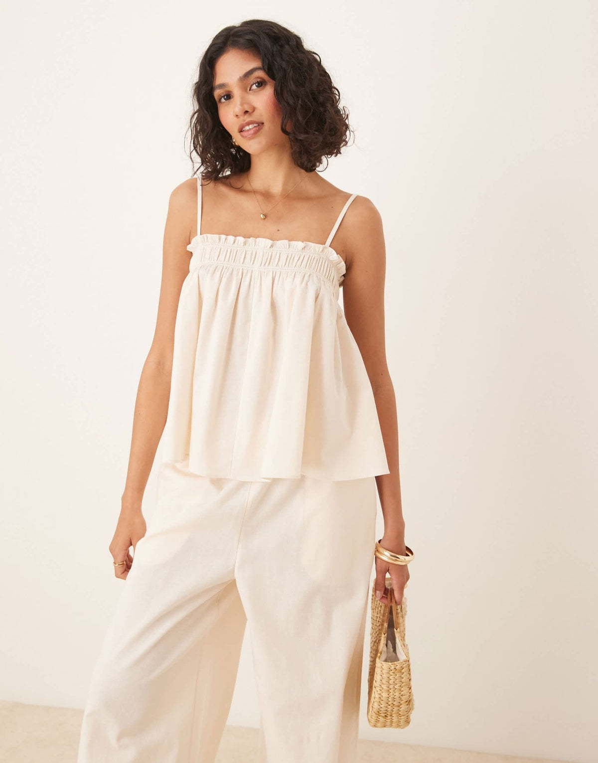 ASOS DESIGN shirred cami top co-ord in cream - ASOS Sample Sale