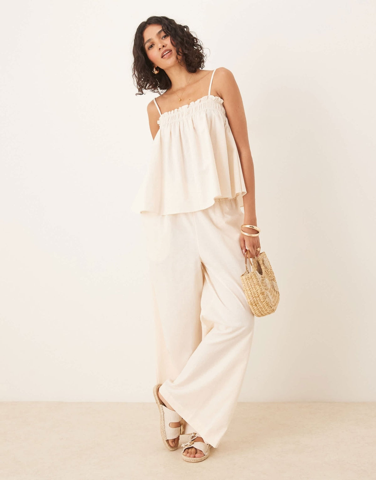ASOS DESIGN shirred cami top co-ord in cream - ASOS Sample Sale
