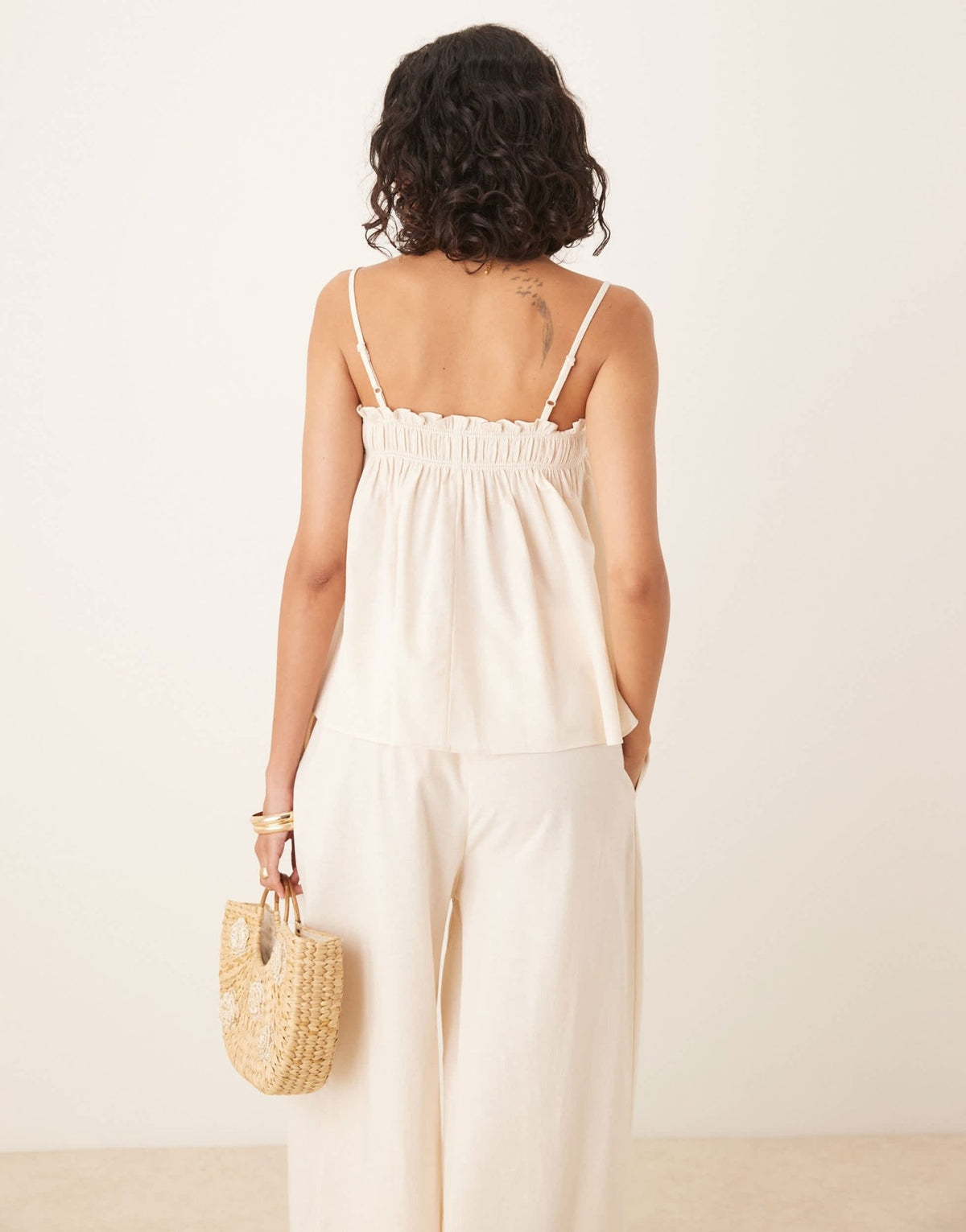 ASOS DESIGN shirred cami top co-ord in cream - ASOS Sample Sale