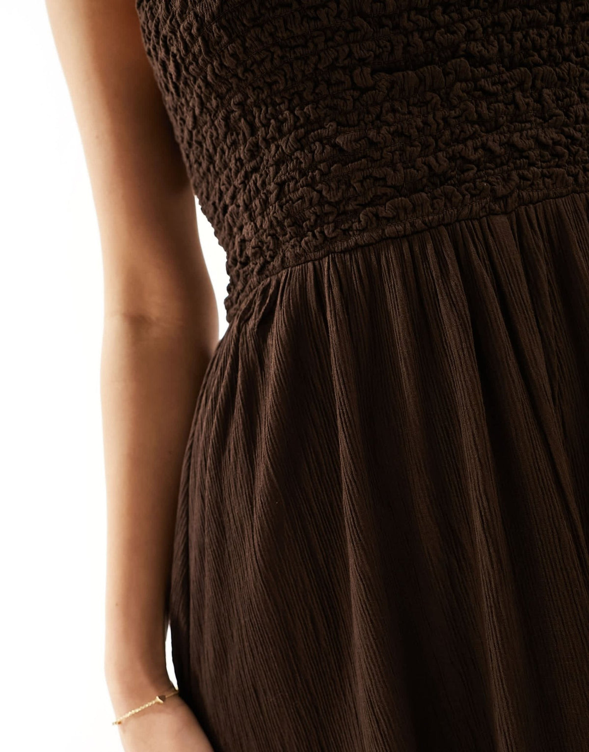ASOS DESIGN shirred crinkle one shoulder maxi dress in chocolate - ASOS Sample Sale