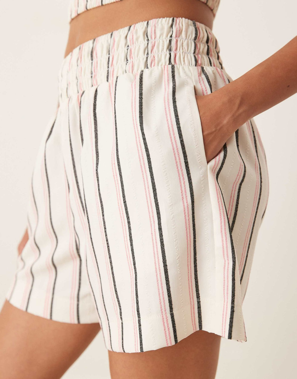 ASOS DESIGN shirred shorts co-ord in pink stripe - ASOS Sample Sale