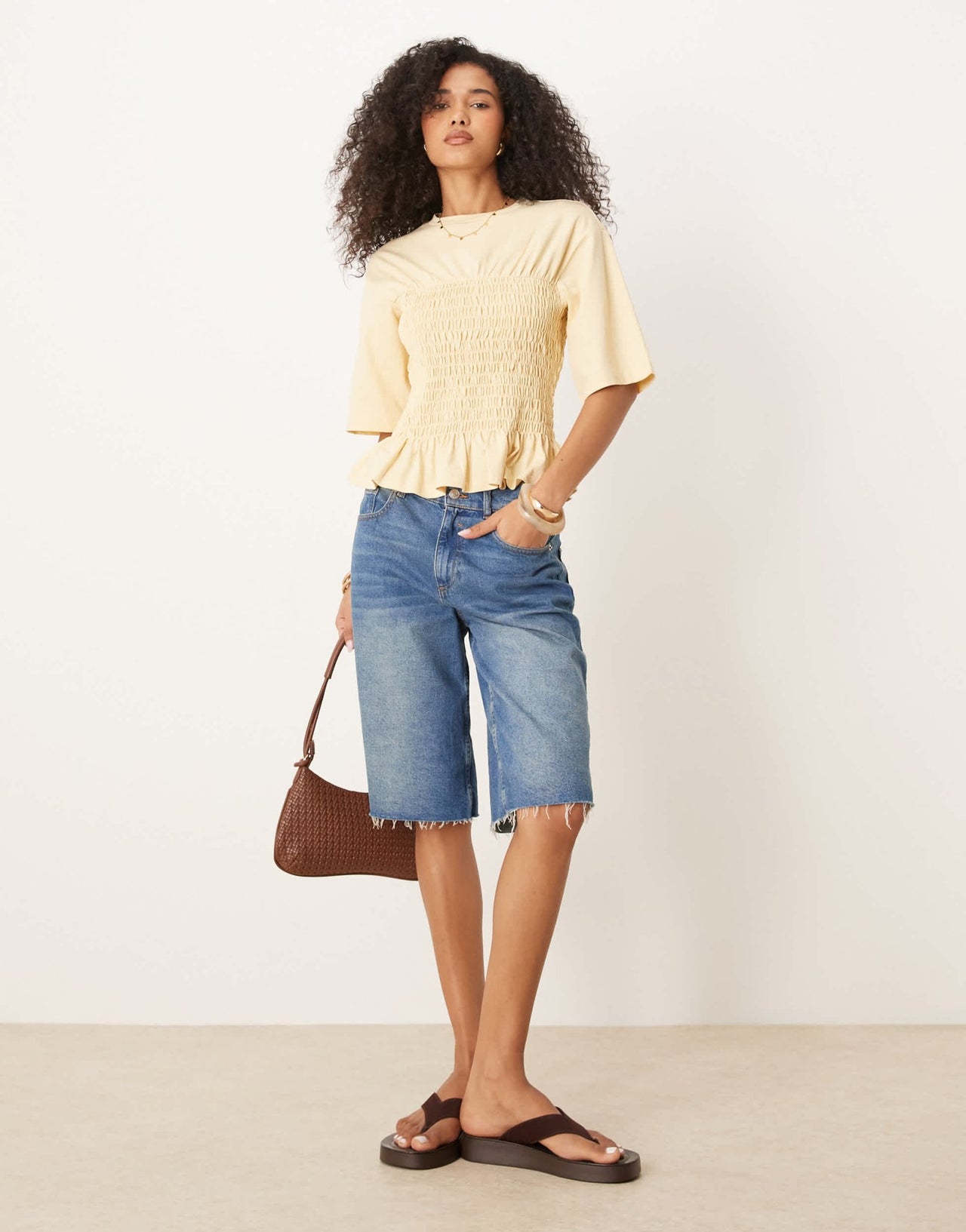 ASOS DESIGN shirred t shirt top in buttermilk - ASOS Sample Sale