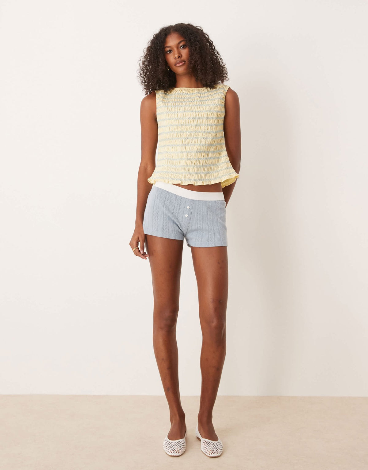 ASOS DESIGN shirred tank top with contrast stitching in yellow - ASOS Sample Sale