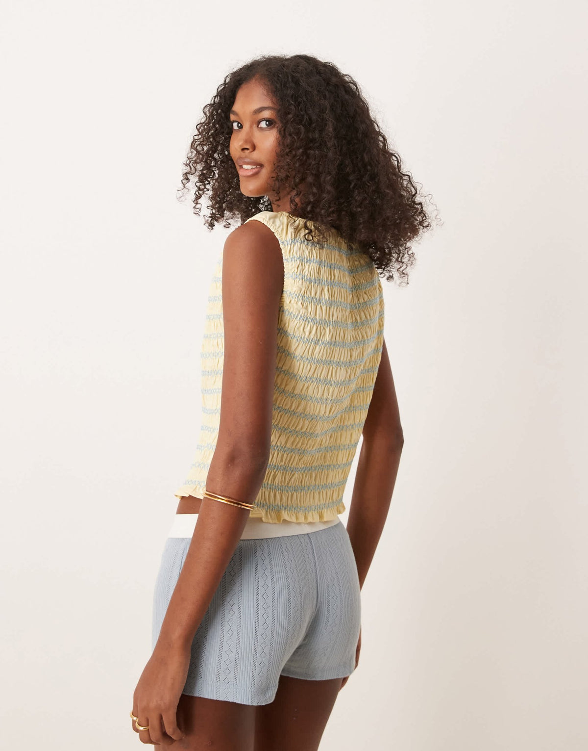 ASOS DESIGN shirred tank top with contrast stitching in yellow - ASOS Sample Sale