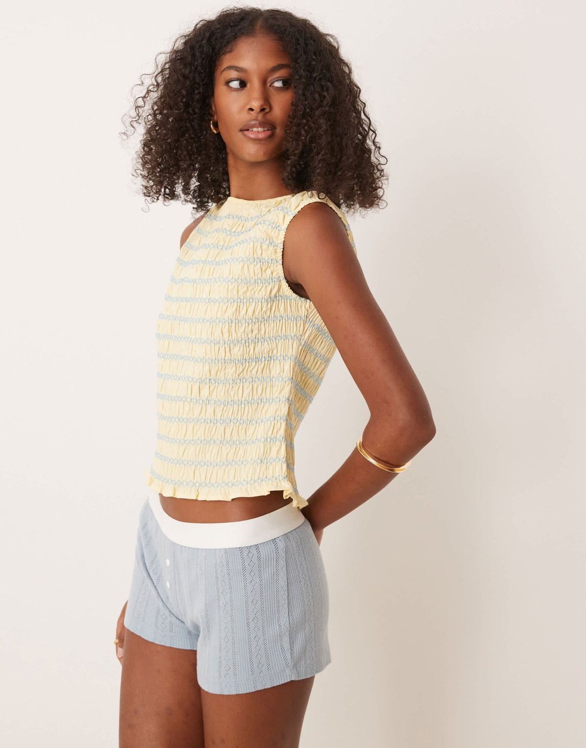 ASOS DESIGN shirred tank top with contrast stitching in yellow - ASOS Sample Sale