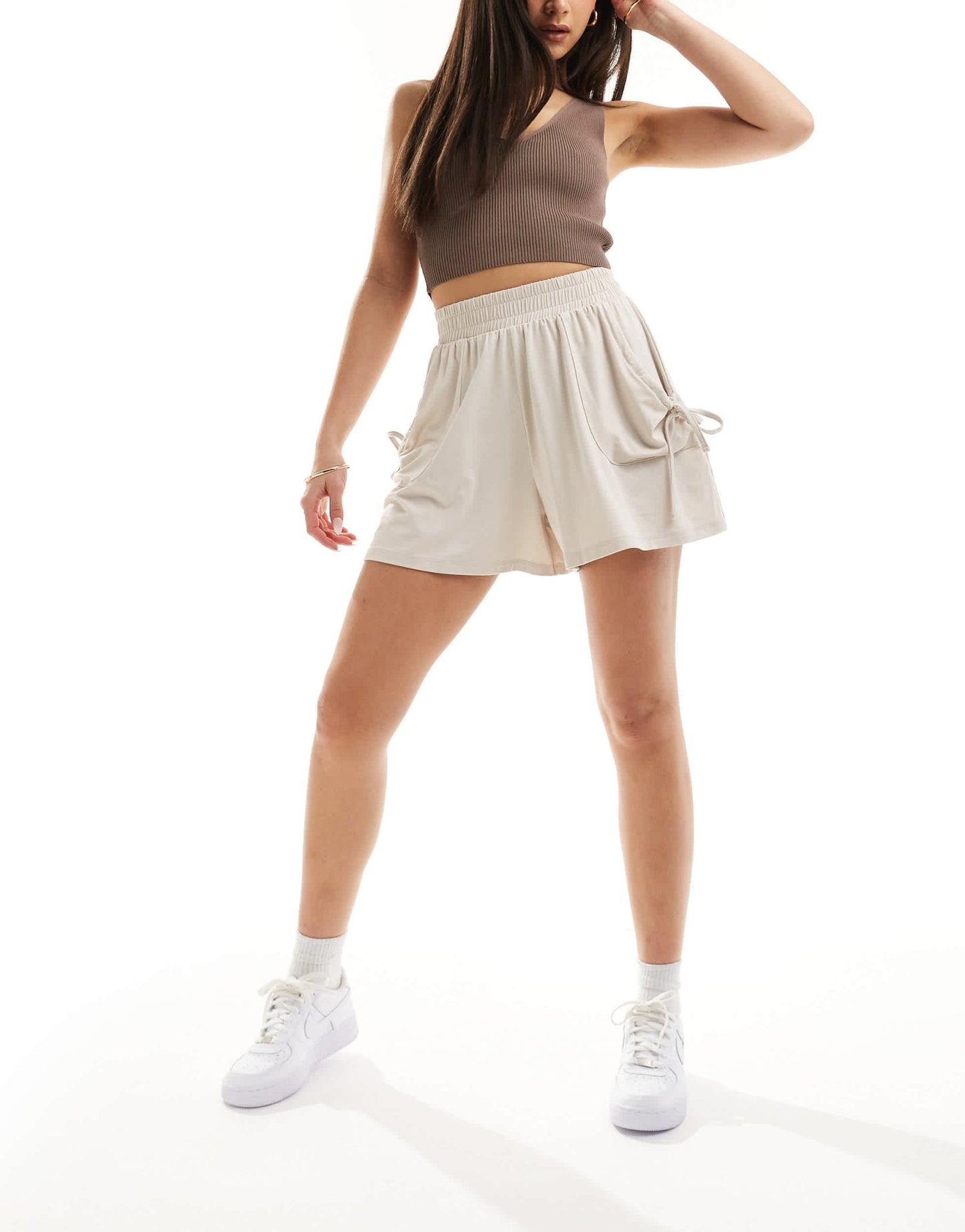 ASOS DESIGN shirred waist pocket short in stone - ASOS Sample Sale