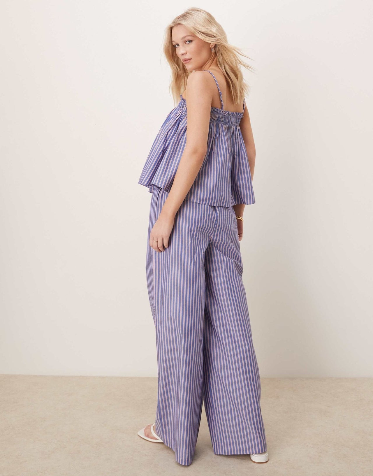 ASOS DESIGN shirred waist trousers co - ord in blue and red stripe - ASOS Sample Sale