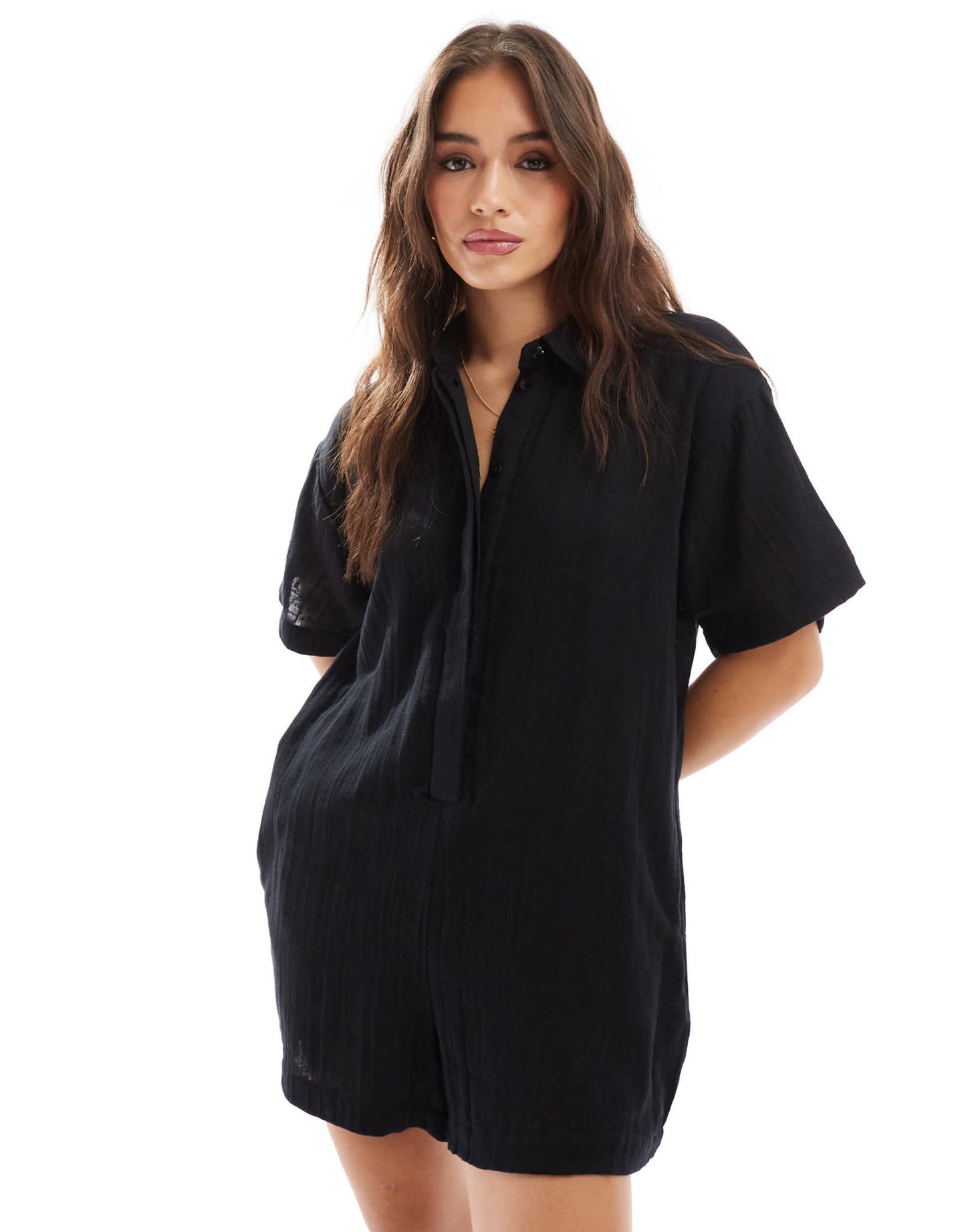 ASOS DESIGN shirt romper playsuit in black - ASOS Sample Sale