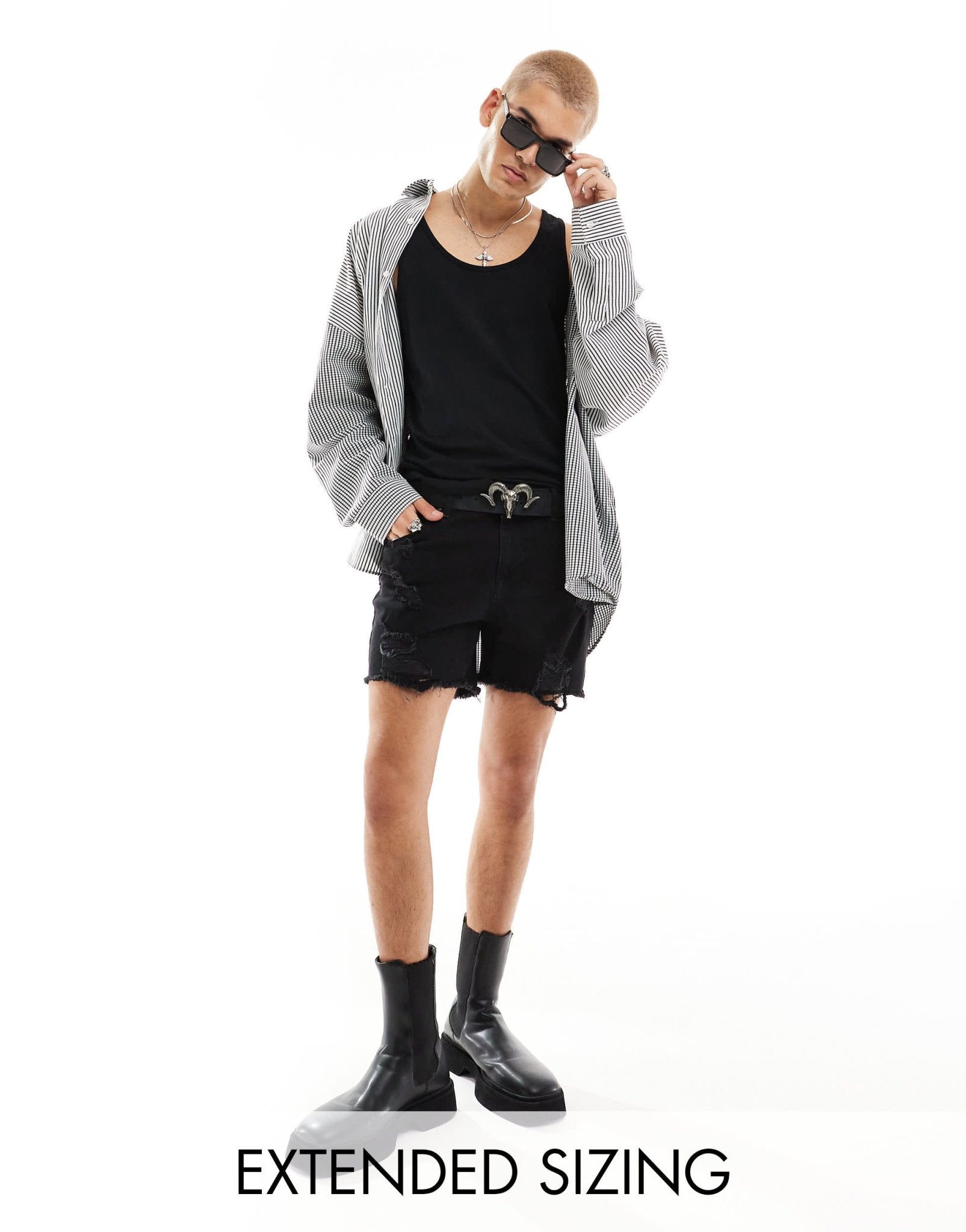 ASOS DESIGN short length denim shorts with abrasions in black - ASOS Sample Sale