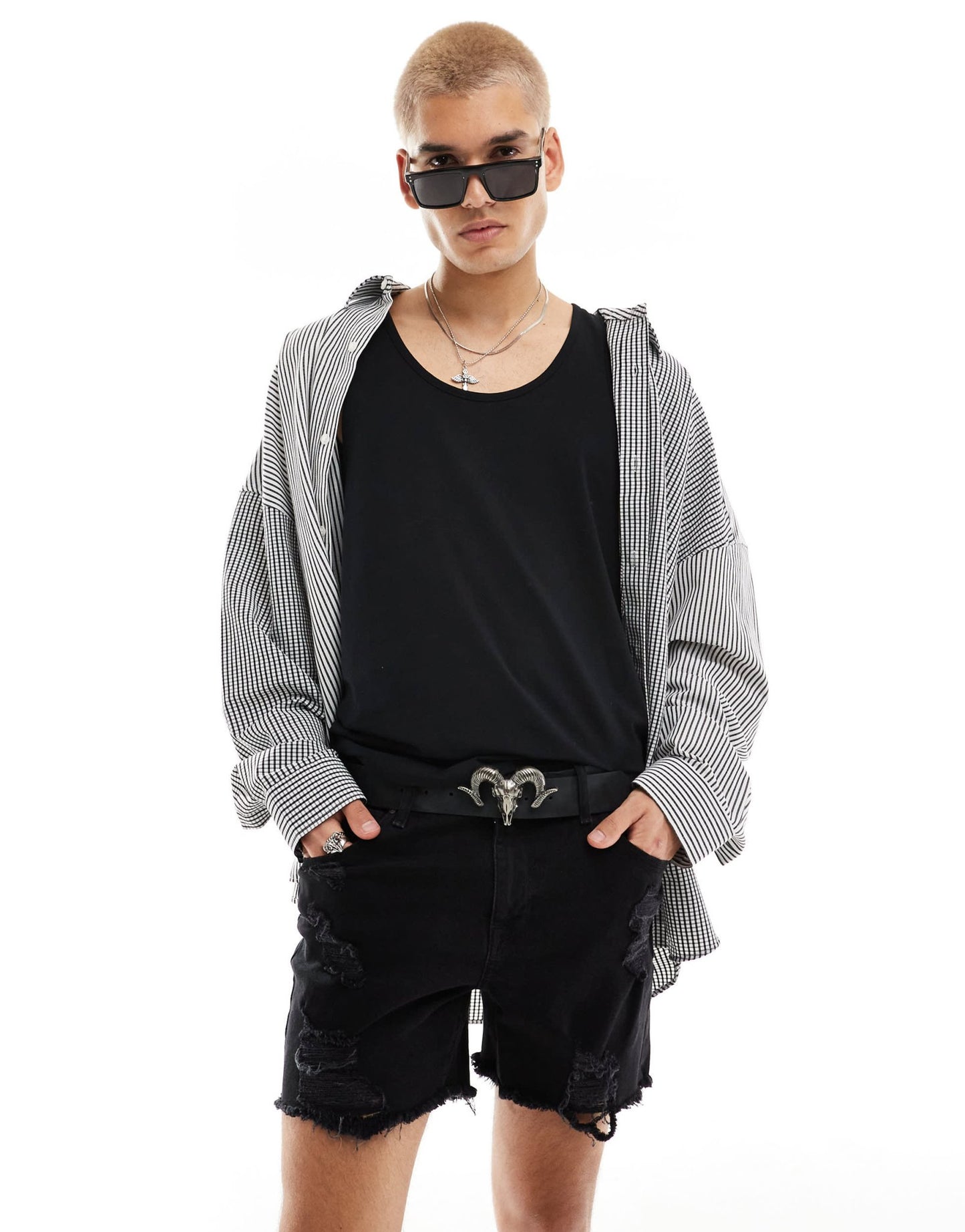 ASOS DESIGN short length denim shorts with abrasions in black - ASOS Sample Sale