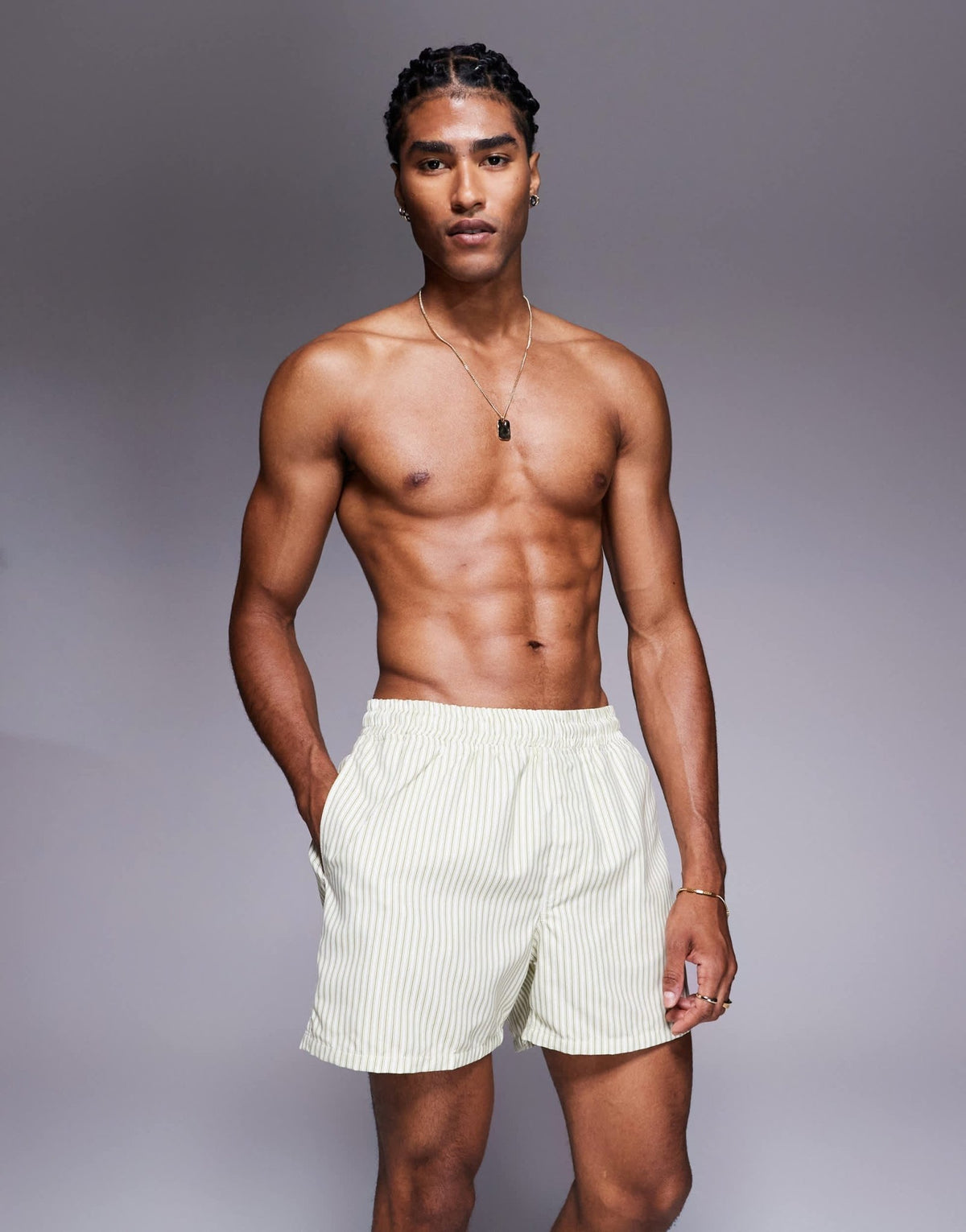 ASOS DESIGN short length swim short in cream stripe - ASOS Sample Sale