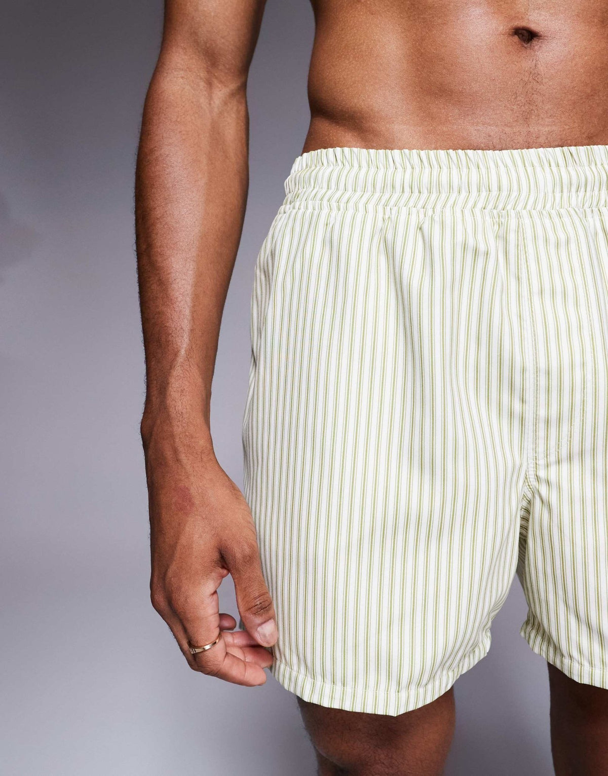 ASOS DESIGN short length swim short in cream stripe - ASOS Sample Sale
