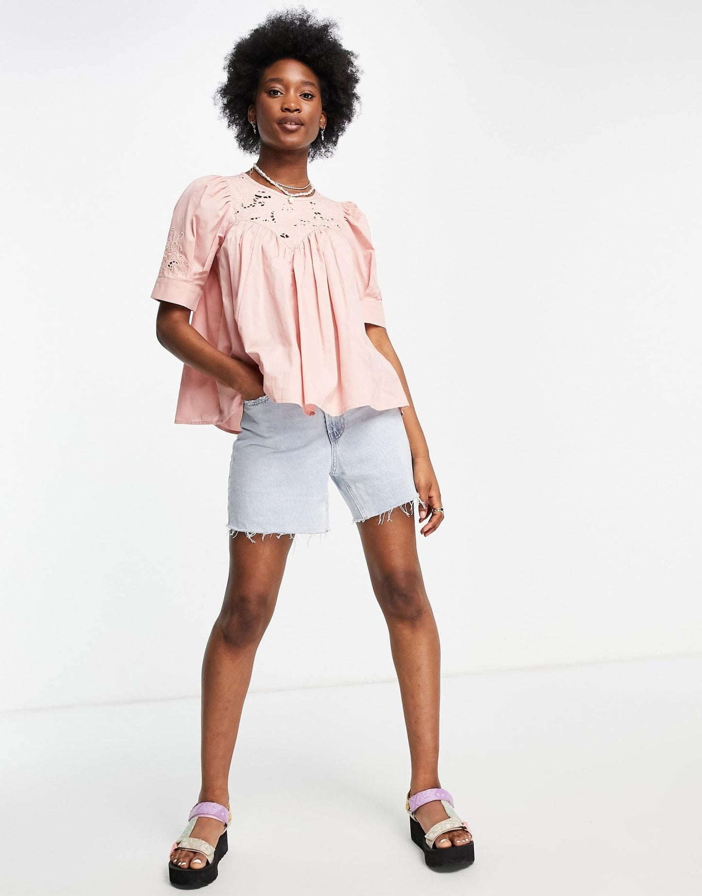 ASOS DESIGN short sleeve cotton top with floral cutwork in dusty pink - ASOS Sample Sale
