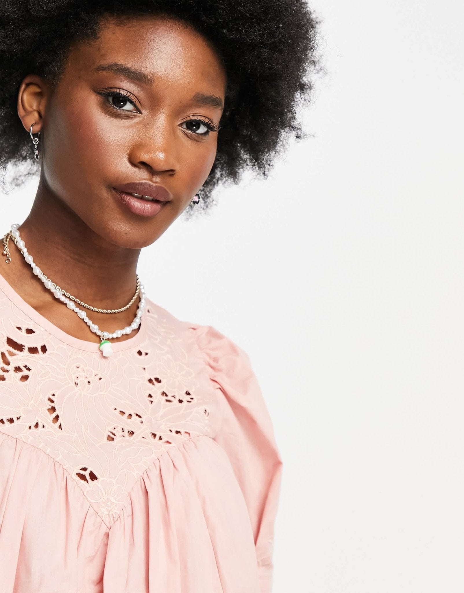 ASOS DESIGN short sleeve cotton top with floral cutwork in dusty pink - ASOS Sample Sale