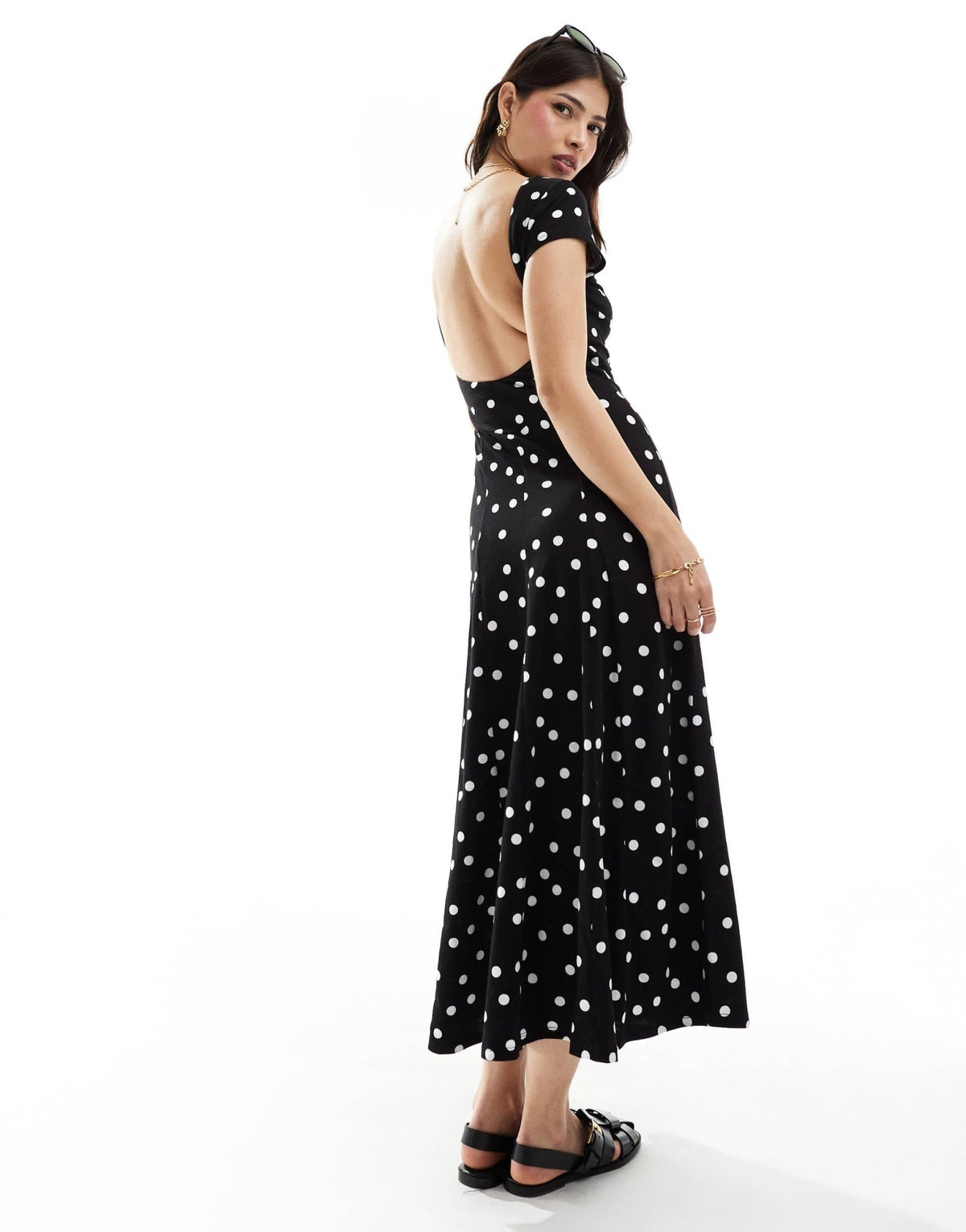 ASOS DESIGN short sleeve low back maxi dress in mono polka dot - ASOS Sample Sale