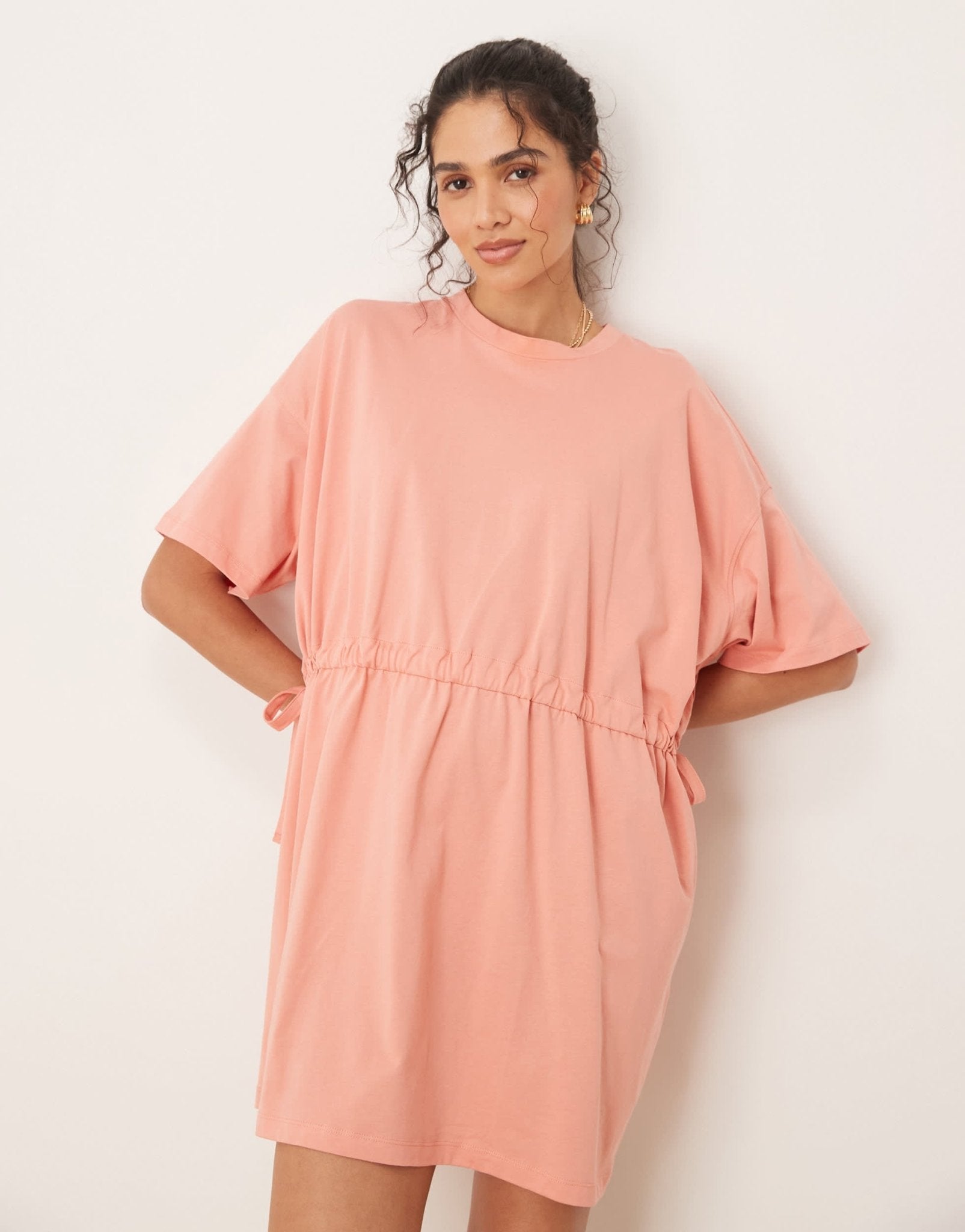 ASOS DESIGN short sleeve mini dress with channel waist in terracotta - ASOS Sample Sale