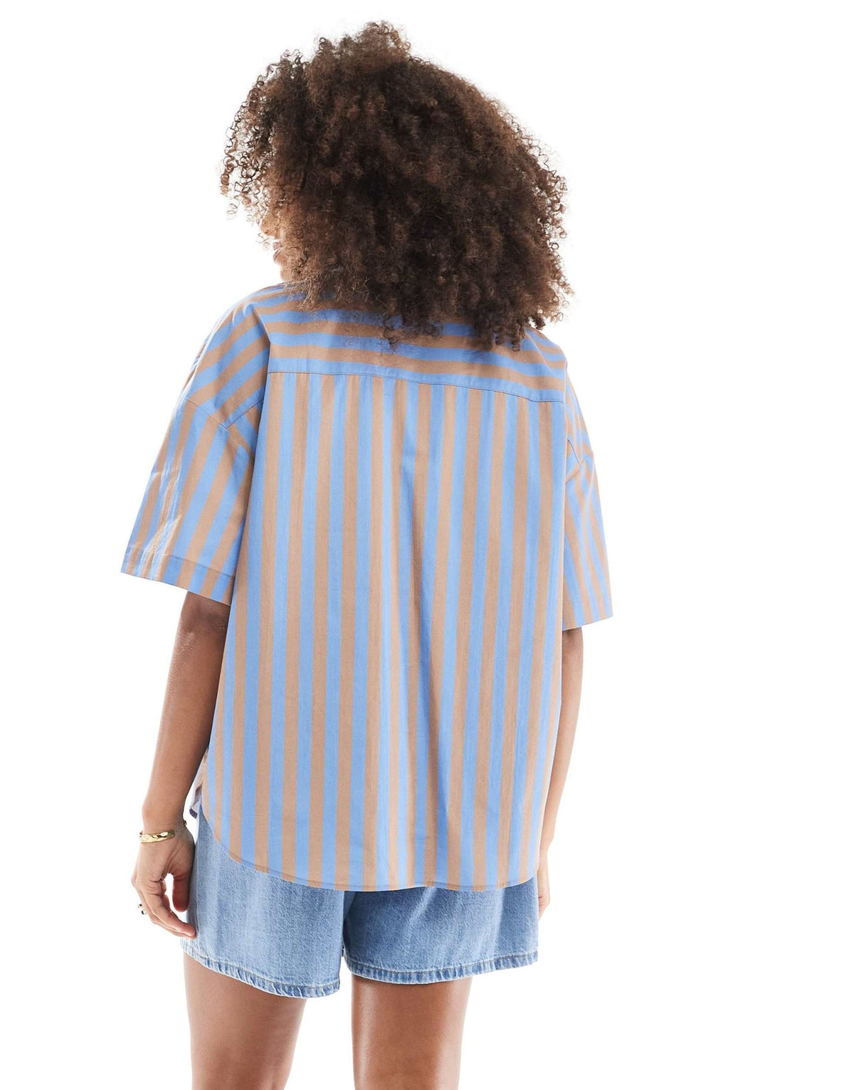 ASOS DESIGN short sleeve oversized shirt in blue and brown stripe - ASOS Sample Sale