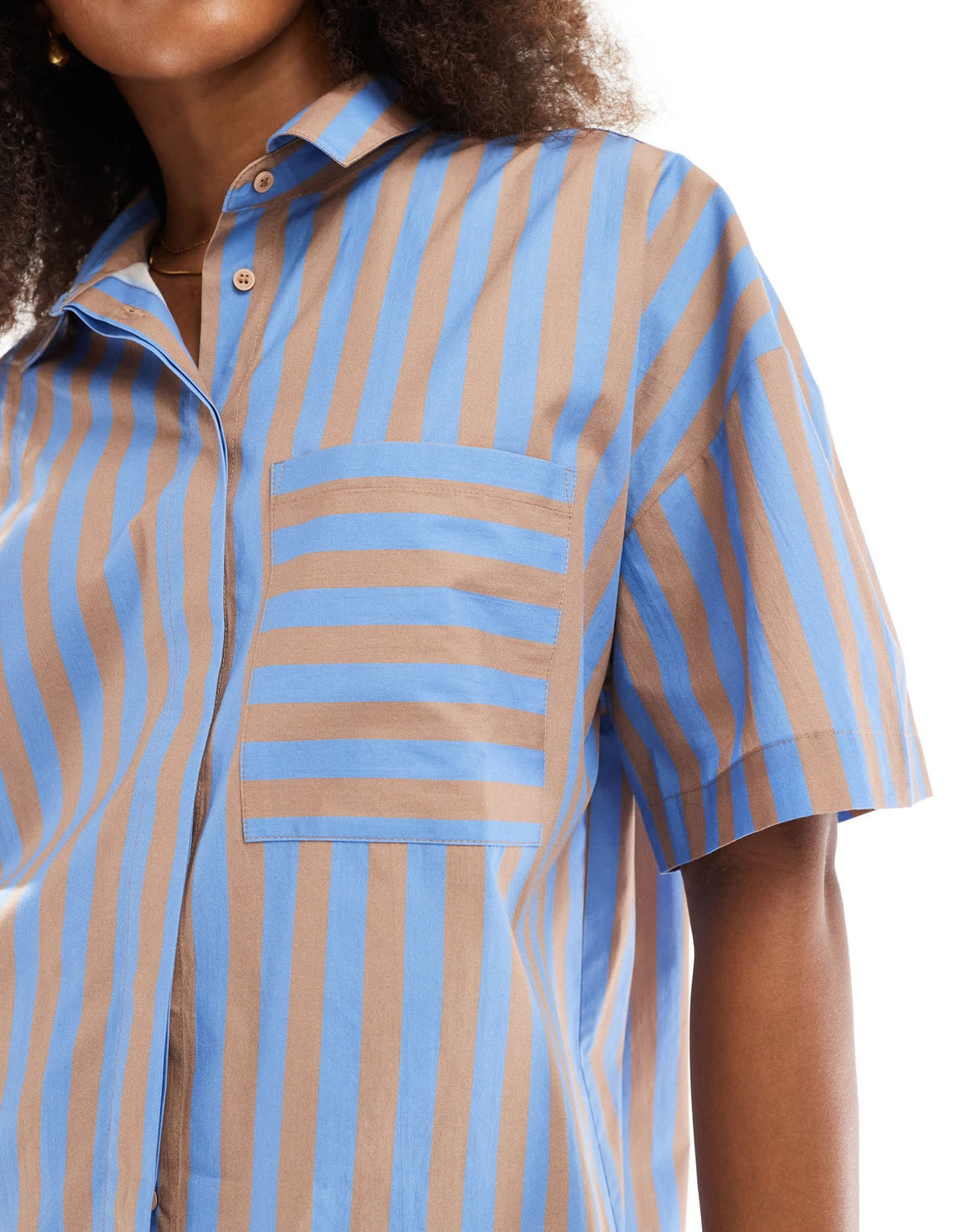ASOS DESIGN short sleeve oversized shirt in blue and brown stripe - ASOS Sample Sale
