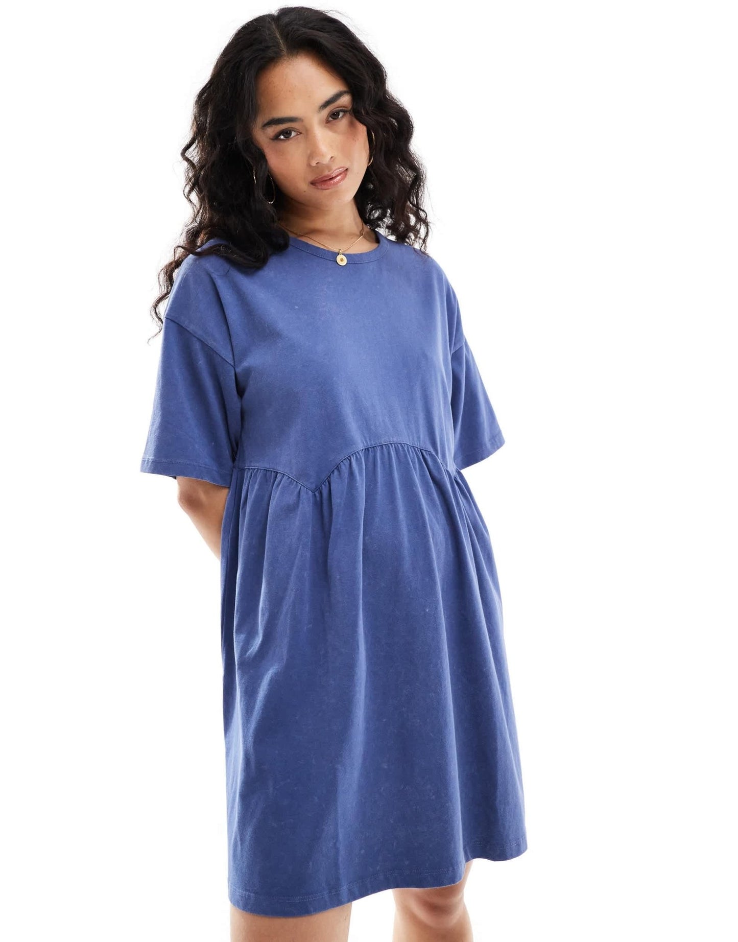ASOS DESIGN short sleeve seam detail mini smock dress in denim blue - ASOS Sample Sale