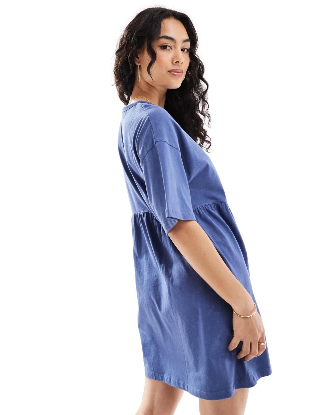 ASOS DESIGN short sleeve seam detail mini smock dress in denim blue - ASOS Sample Sale