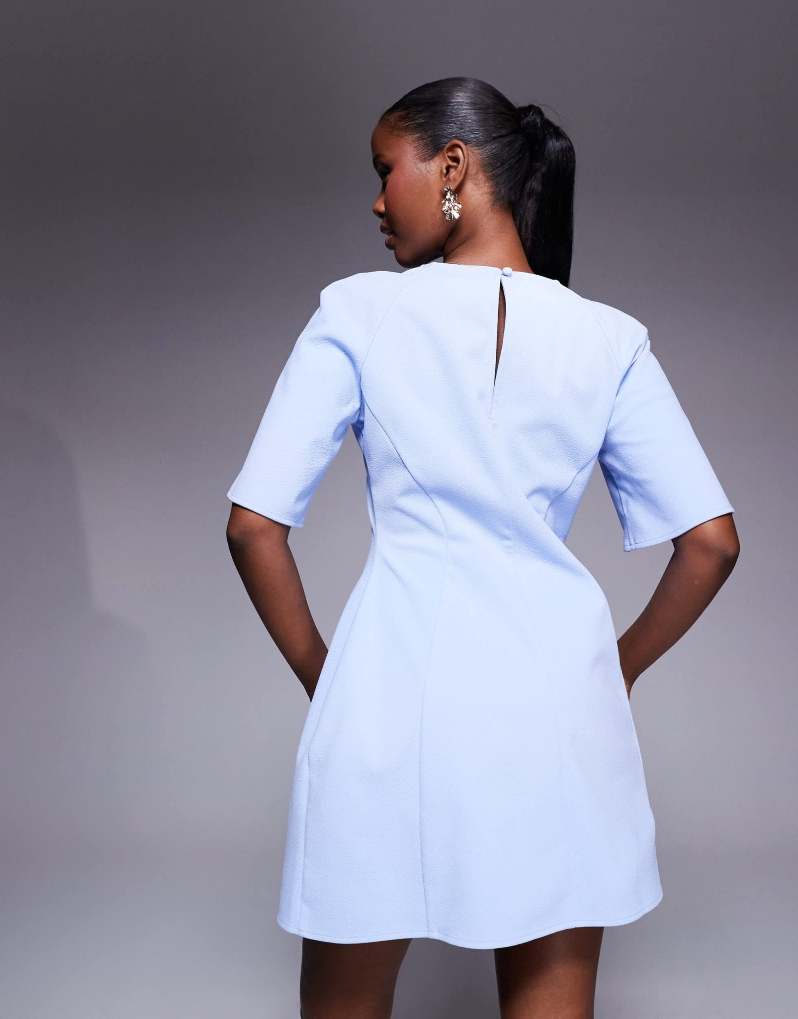 ASOS DESIGN short sleeve seamed dome skirt mini dress in light blue - ASOS Sample Sale