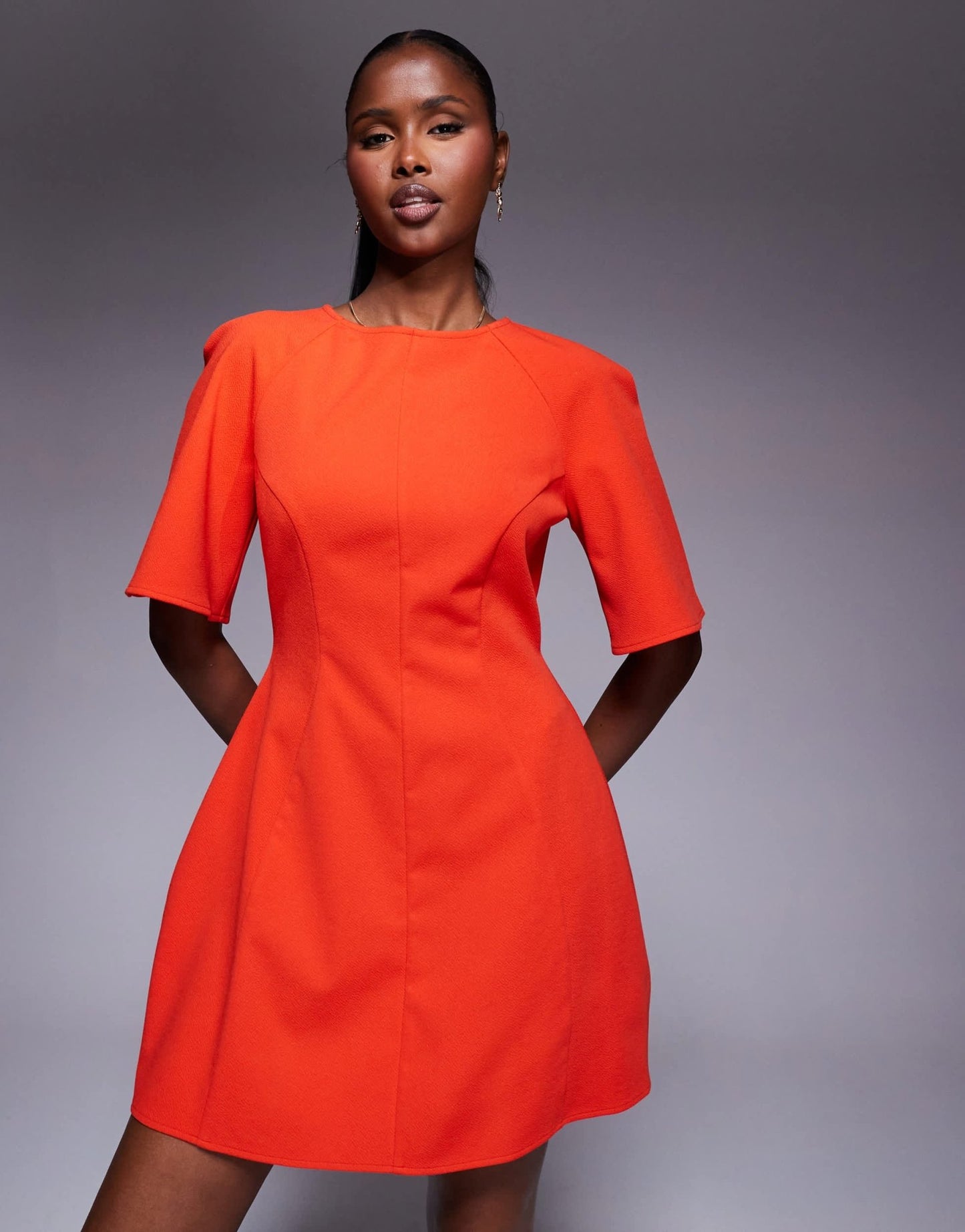 ASOS DESIGN short sleeve seamed dome skirt mini dress in red - ASOS Sample Sale