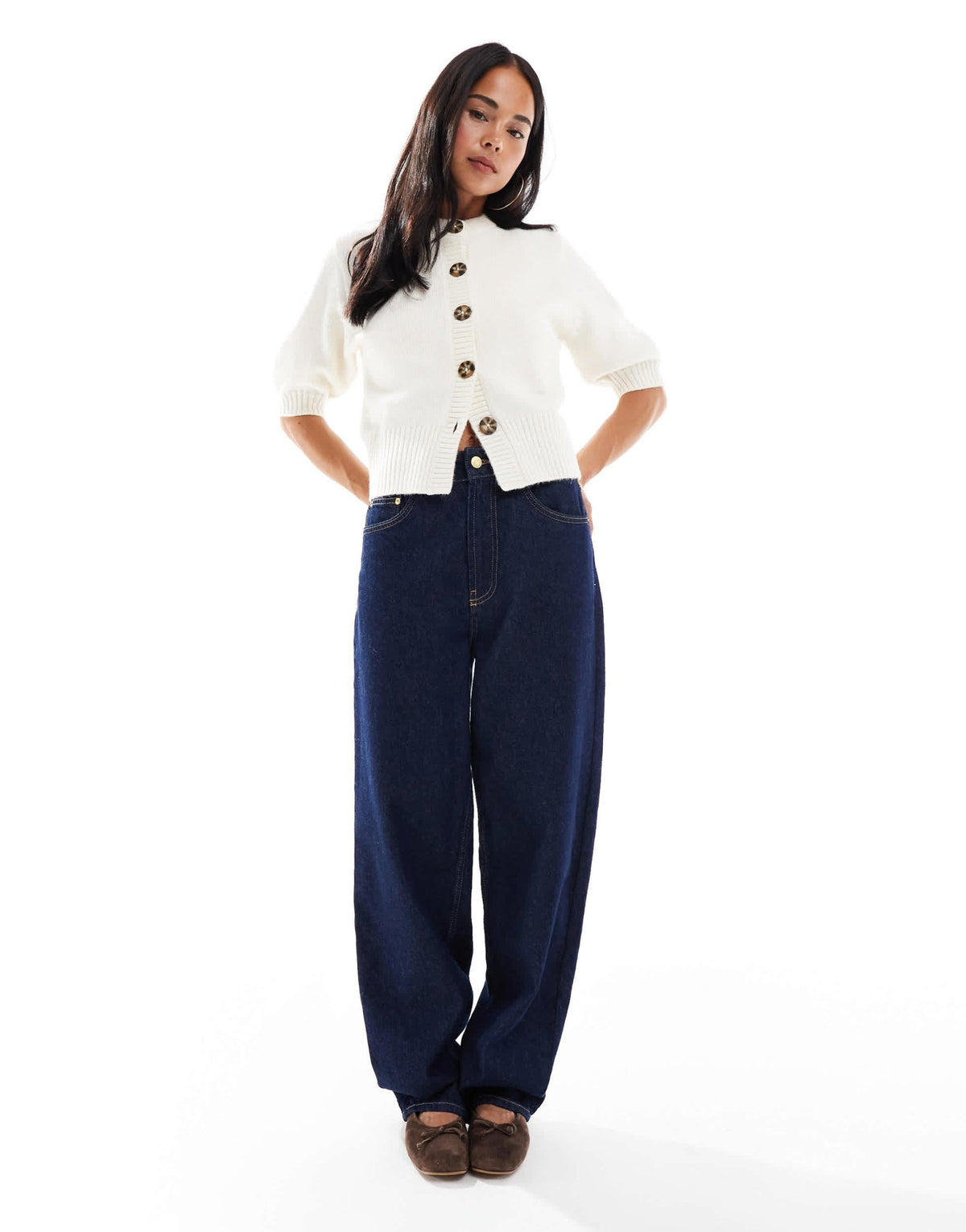 ASOS DESIGN short sleeve waisted crew neck cardigan in cream - ASOS Sample Sale