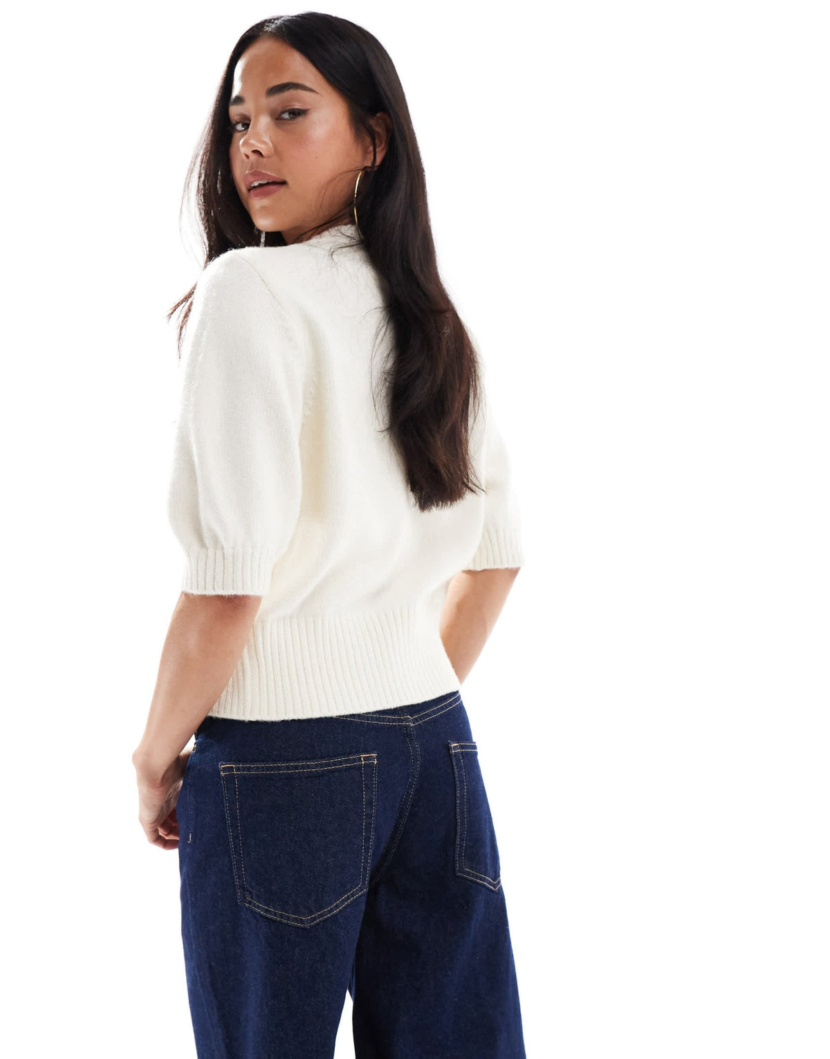 ASOS DESIGN short sleeve waisted crew neck cardigan in cream - ASOS Sample Sale