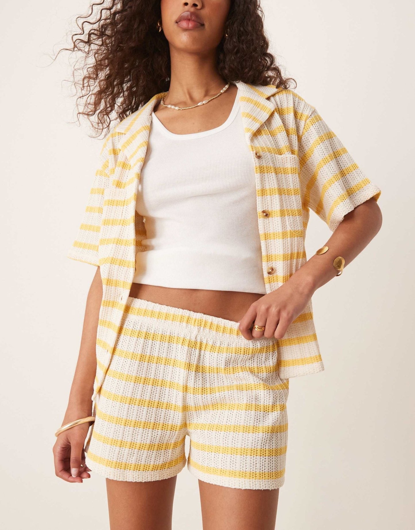 ASOS DESIGN shorts co-ord in yellow and white stripe - ASOS Sample Sale