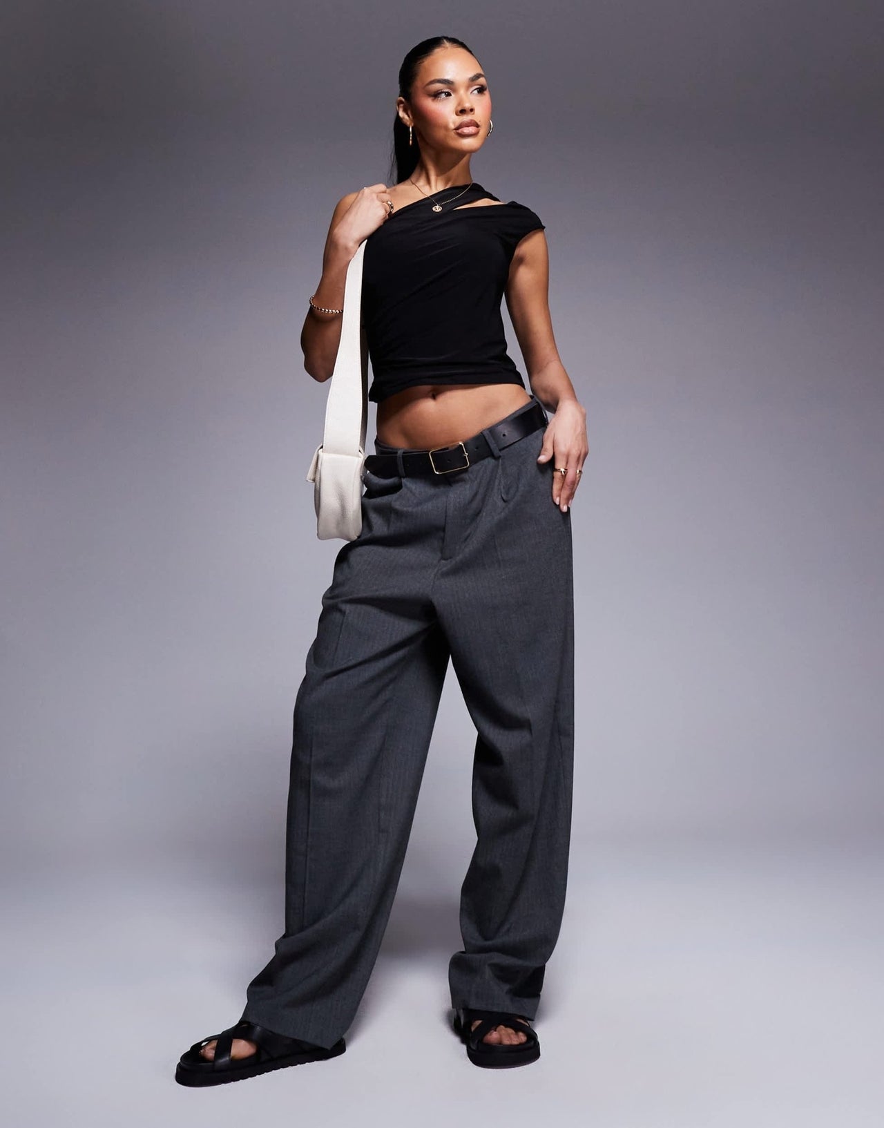 ASOS DESIGN shoulder cut out ruched top in black - ASOS Sample Sale