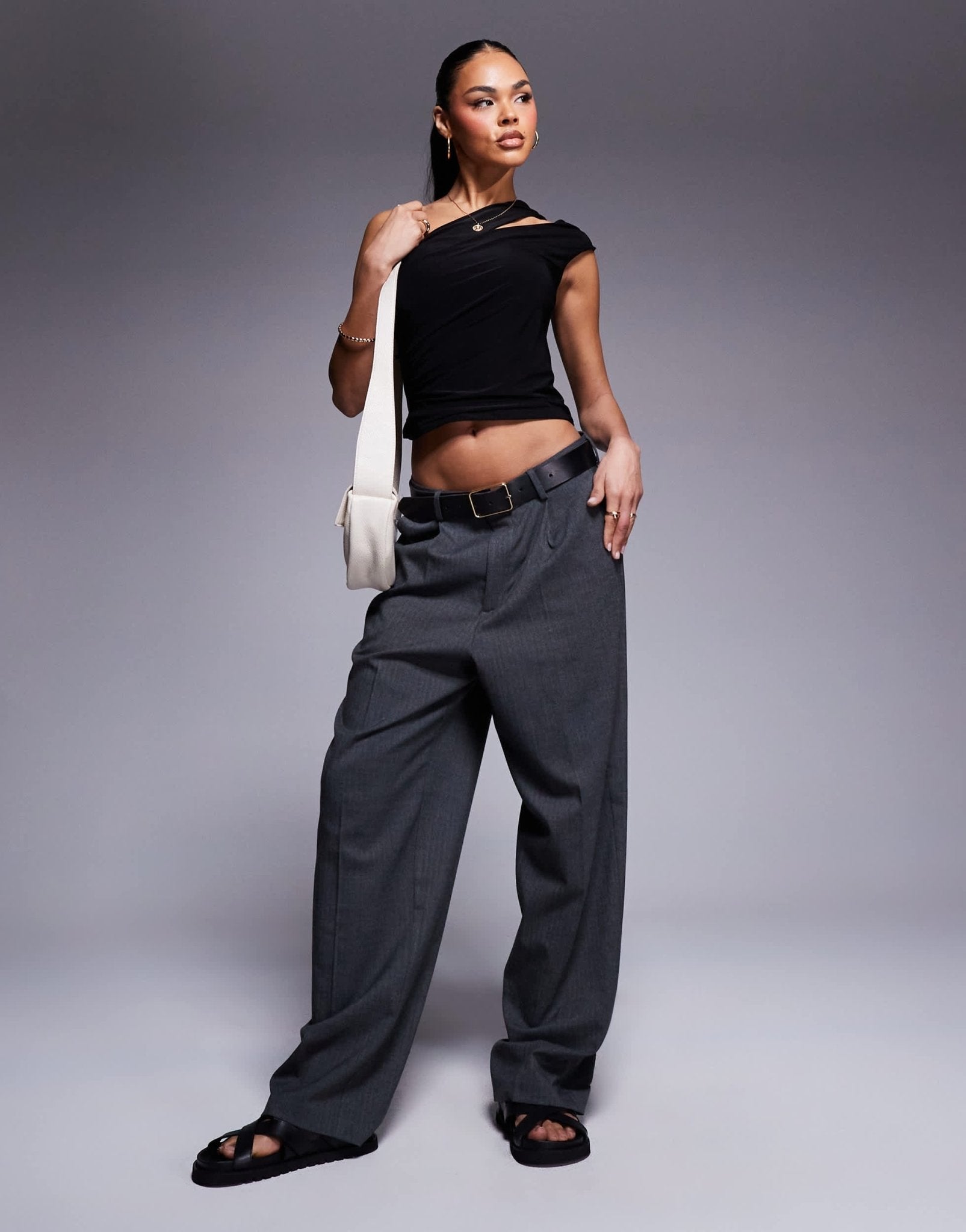 ASOS DESIGN shoulder cut out ruched top in black - ASOS Sample Sale