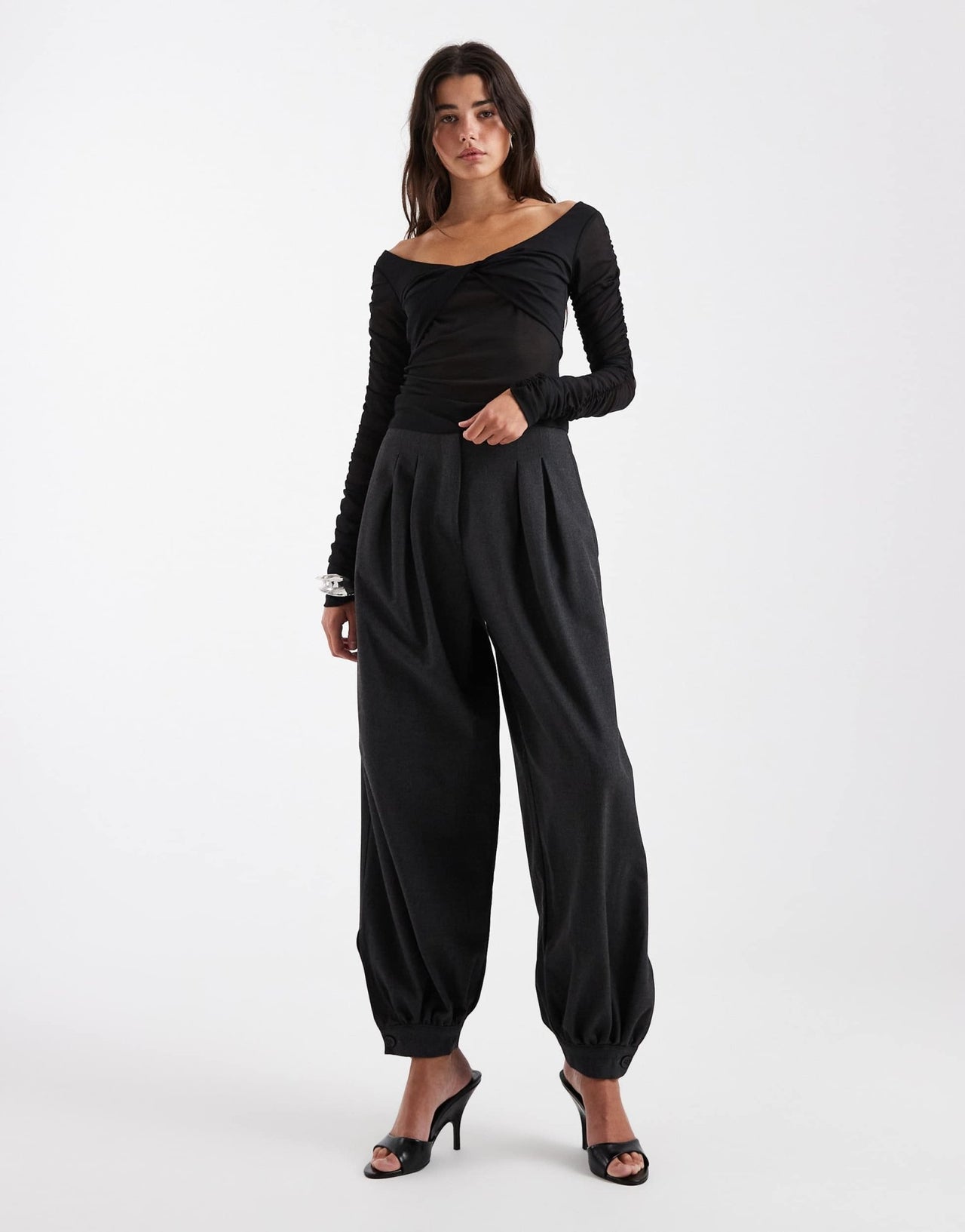 ASOS DESIGN shoulder grazer twist front mesh long sleeve top in black - ASOS Sample Sale