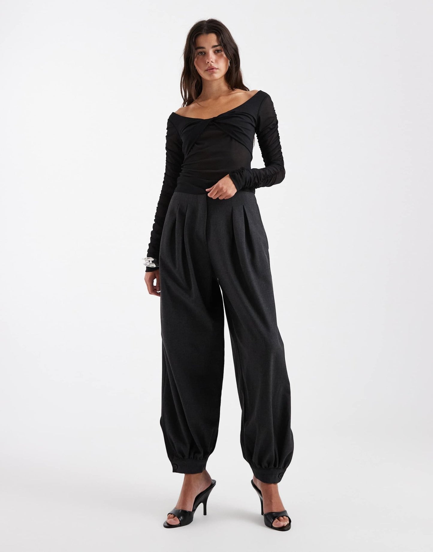 ASOS DESIGN shoulder grazer twist front mesh long sleeve top in black - ASOS Sample Sale