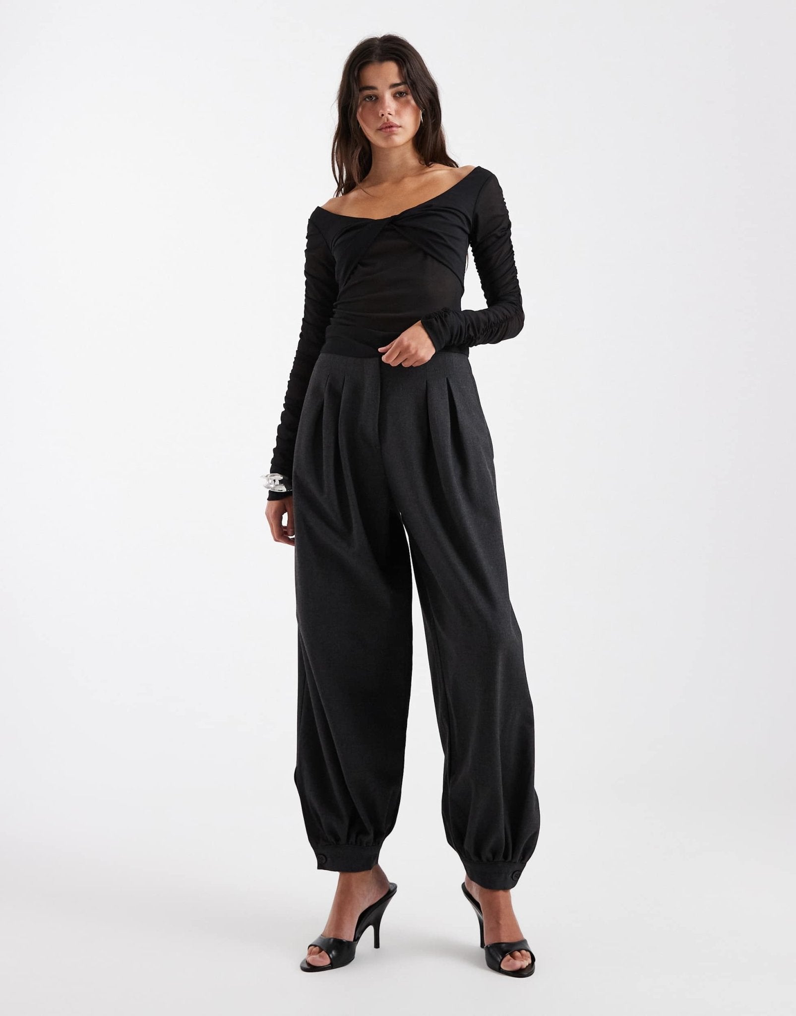 ASOS DESIGN shoulder grazer twist front mesh long sleeve top in black - ASOS Sample Sale