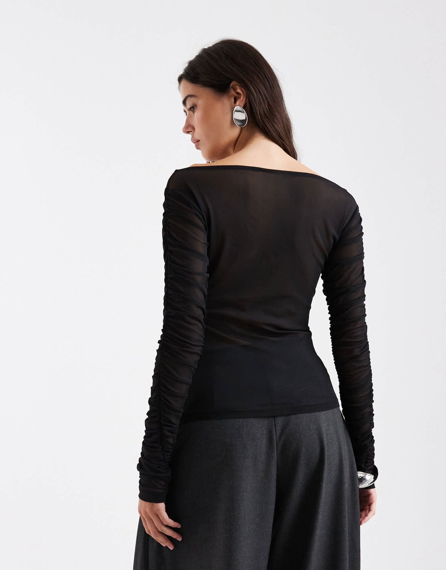 ASOS DESIGN shoulder grazer twist front mesh long sleeve top in black - ASOS Sample Sale