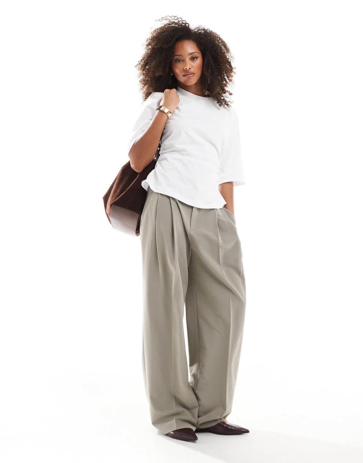 ASOS DESIGN shoulder pad cinch waist t shirt in white - ASOS Sample Sale