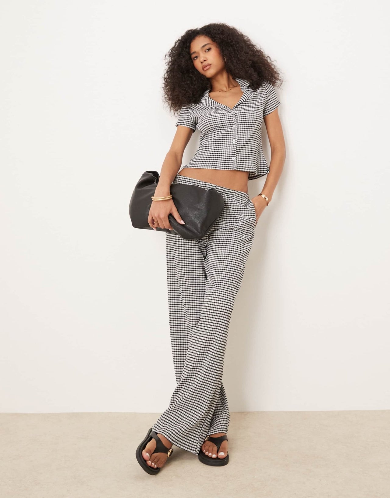 ASOS DESIGN shrunken revere collar shirt co - ord in mono gingham - ASOS Sample Sale