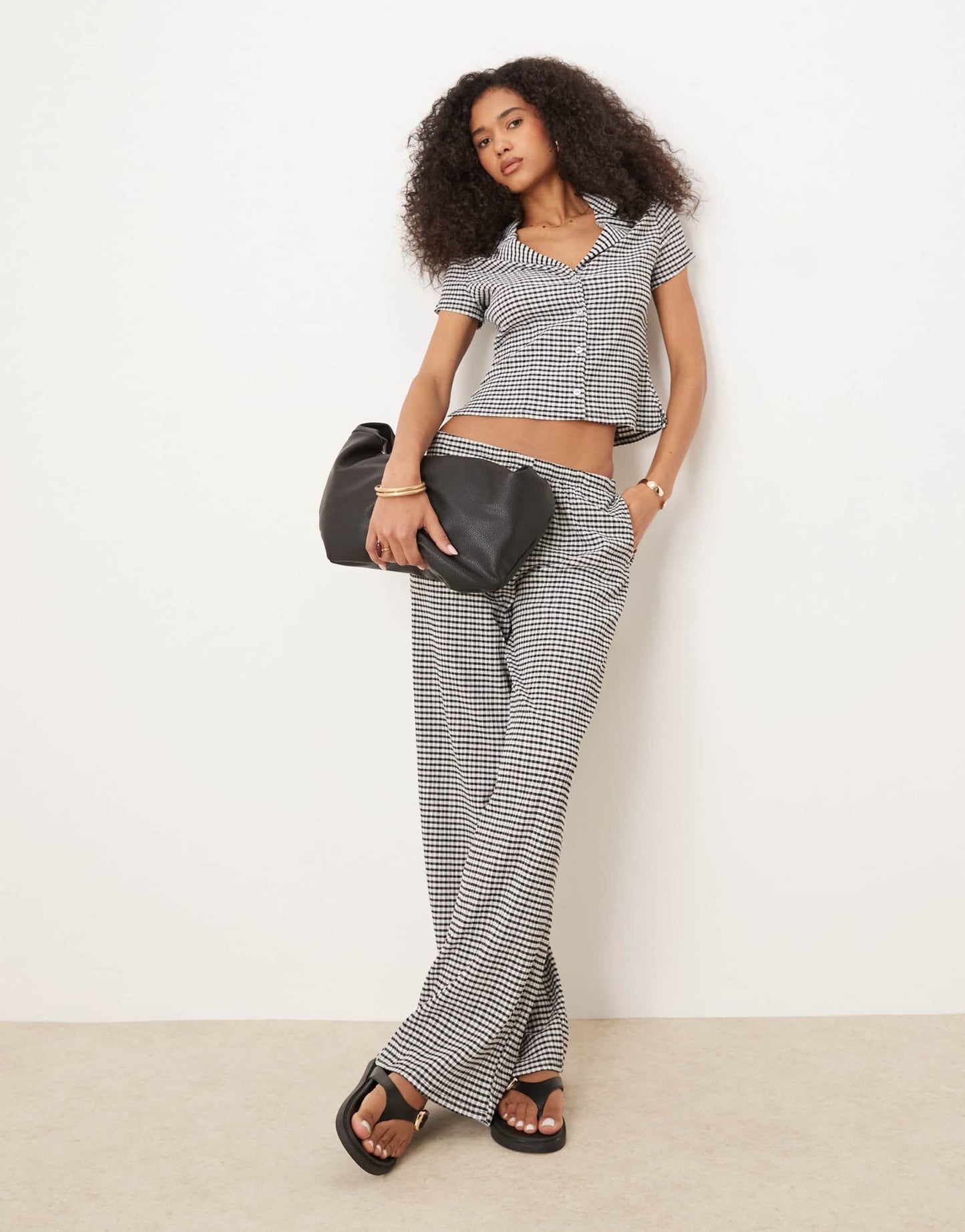 ASOS DESIGN shrunken revere collar shirt co - ord in mono gingham - ASOS Sample Sale