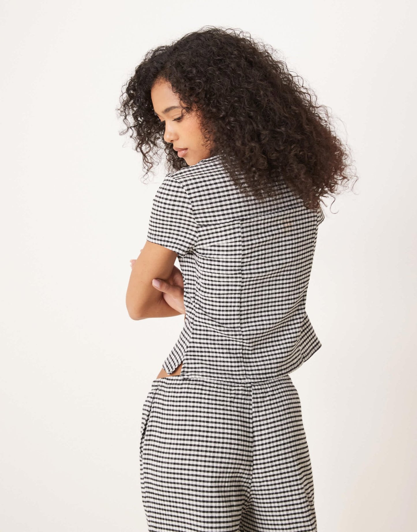 ASOS DESIGN shrunken revere collar shirt co - ord in mono gingham - ASOS Sample Sale