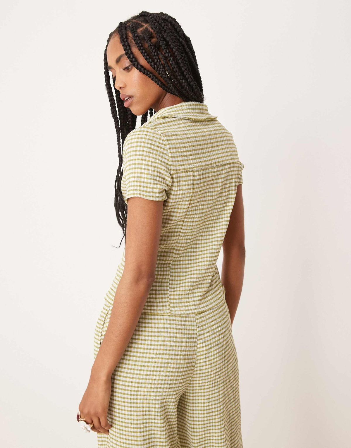 ASOS DESIGN shrunken revere shirt co-ord in green gingham - ASOS Sample Sale