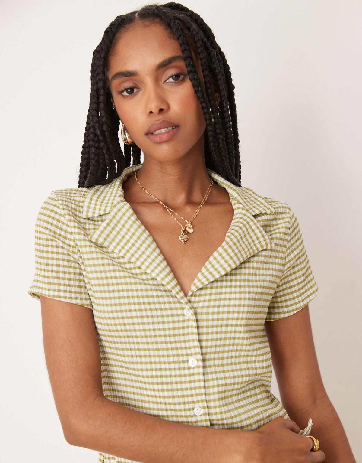 ASOS DESIGN shrunken revere shirt co-ord in green gingham - ASOS Sample Sale