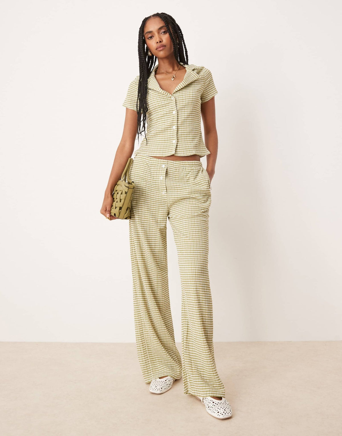ASOS DESIGN shrunken revere shirt co-ord in green gingham - ASOS Sample Sale