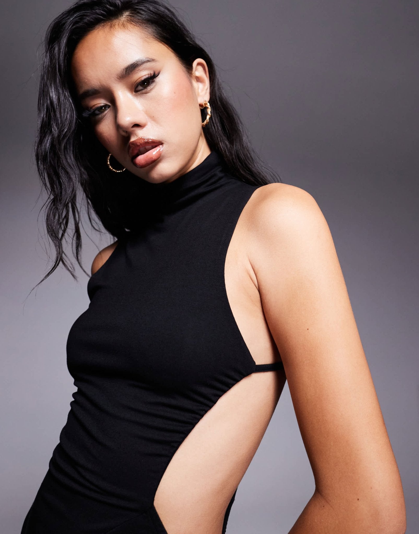 ASOS DESIGN side cut out maxi dress with high halterneck in black - ASOS Sample Sale