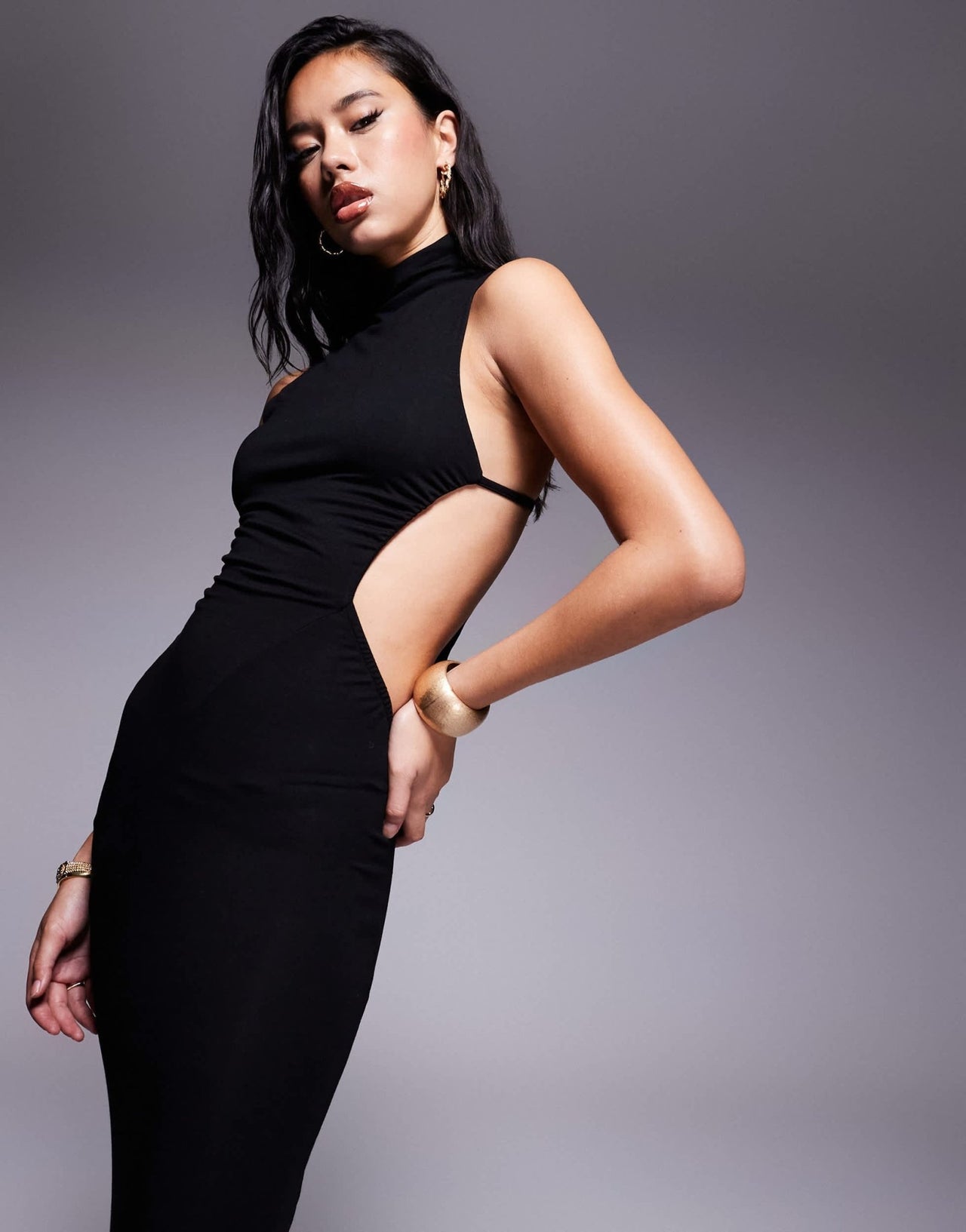 ASOS DESIGN side cut out maxi dress with high halterneck in black - ASOS Sample Sale